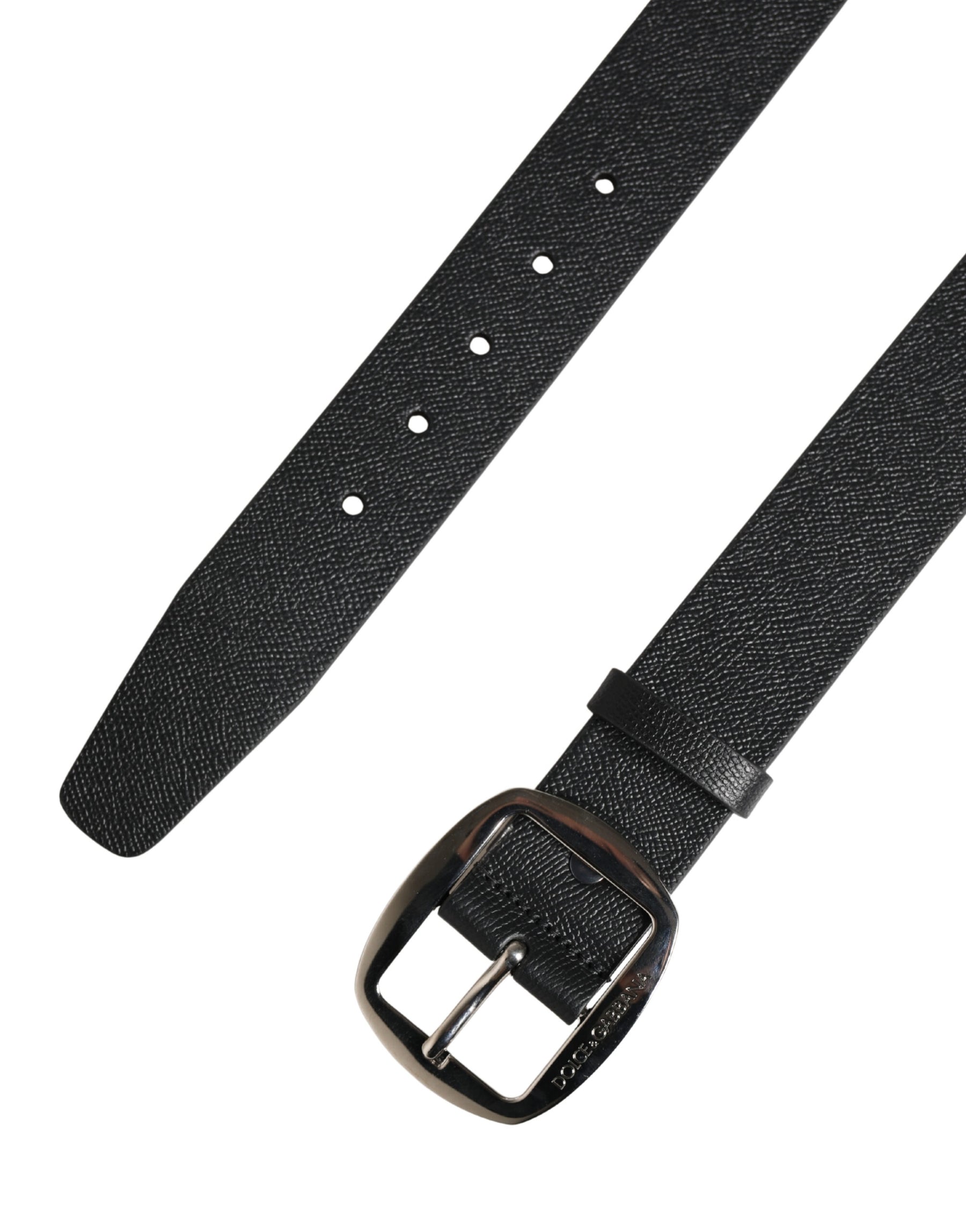 Dolce & Gabbana Black Calf Leather Silver Metal Buckle Belt | Regal Royce