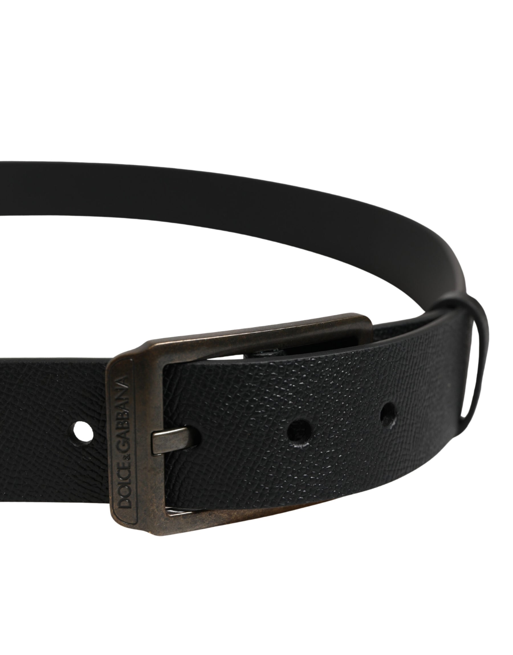 Dolce & Gabbana Black Calf Leather Gold Metal Buckle Belt | Regal Royce
