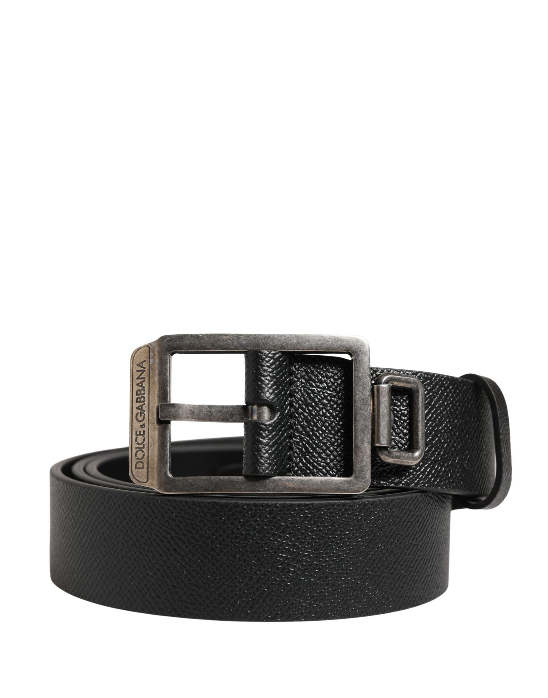 Dolce & Gabbana Black Calf Leather Silver Metal Buckle Belt | Regal Royce