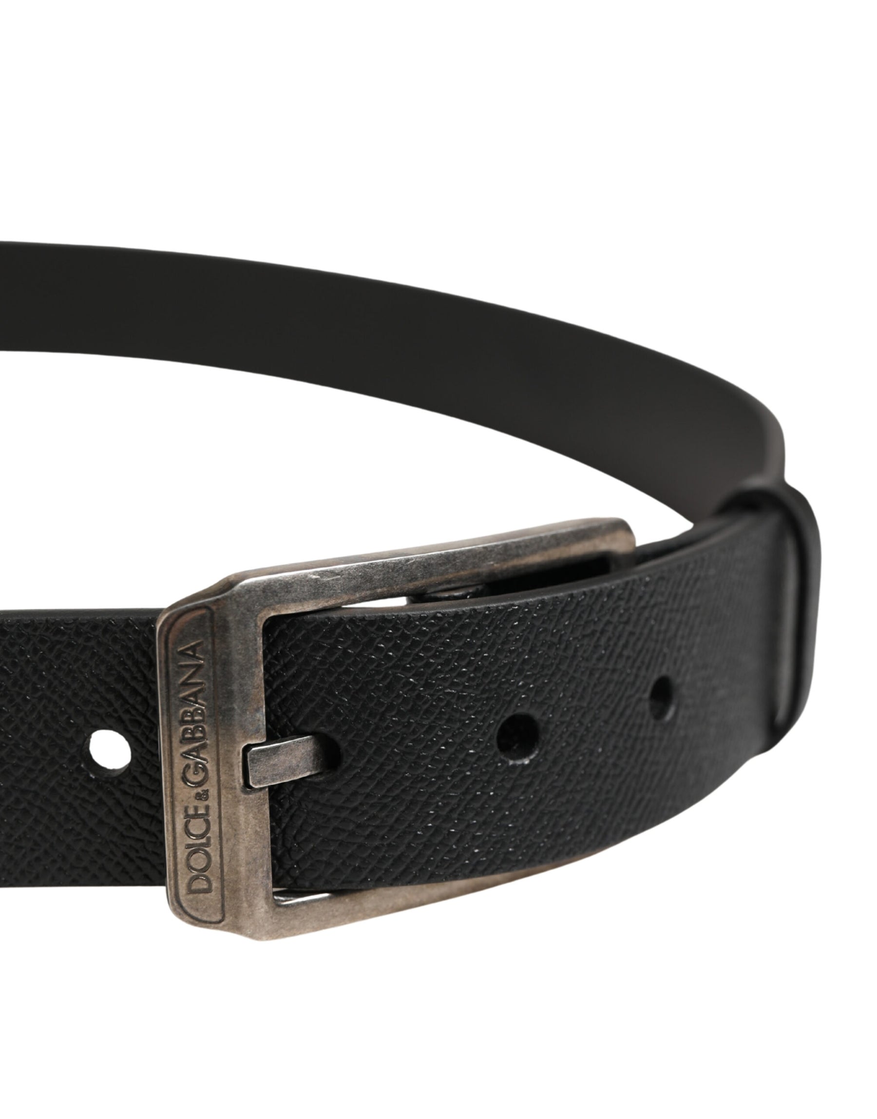 Dolce & Gabbana Black Calf Leather Silver Metal Buckle Belt | Regal Royce