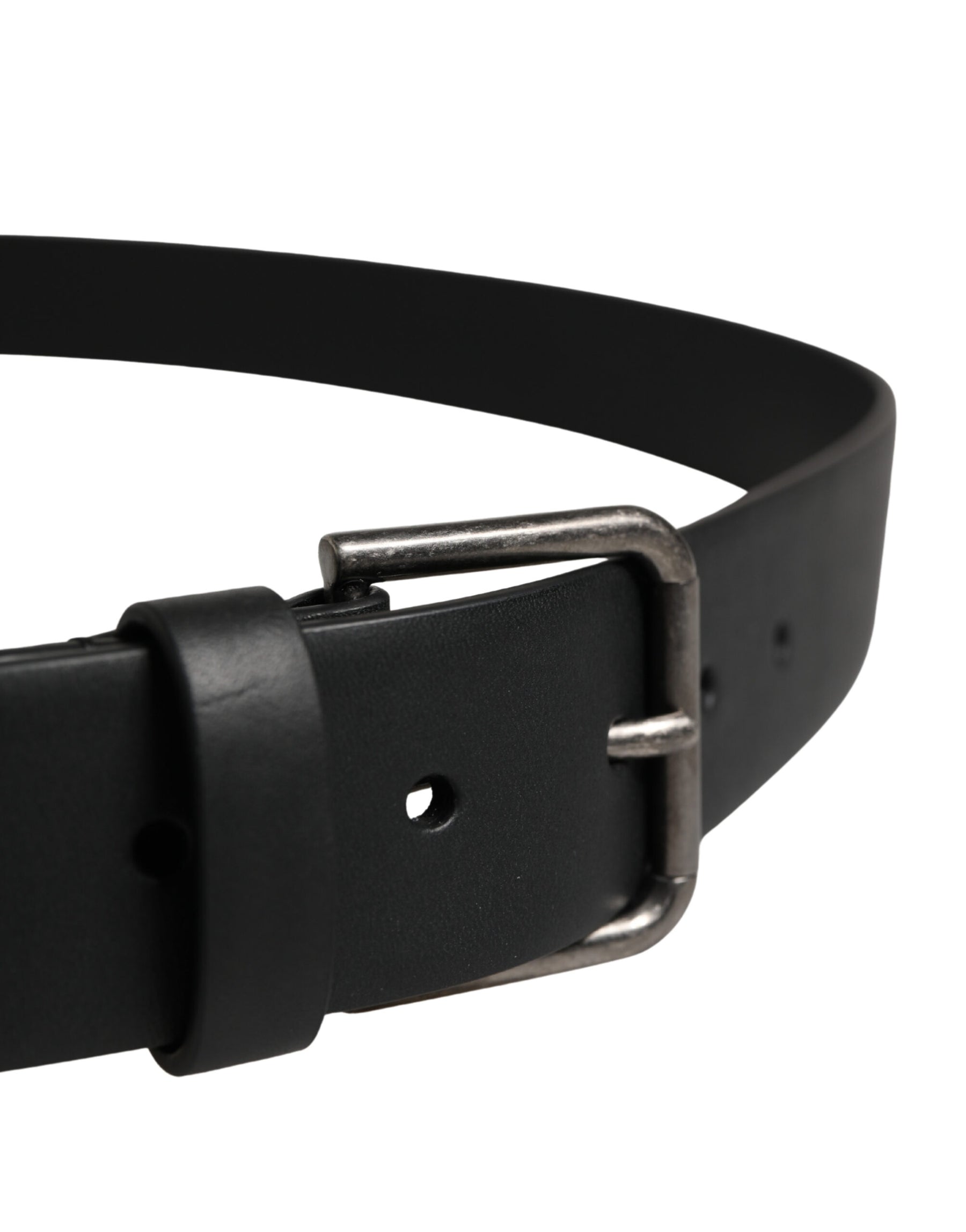 Dolce & Gabbana Black Calf Leather Silver Metal Buckle Belt | Regal Royce