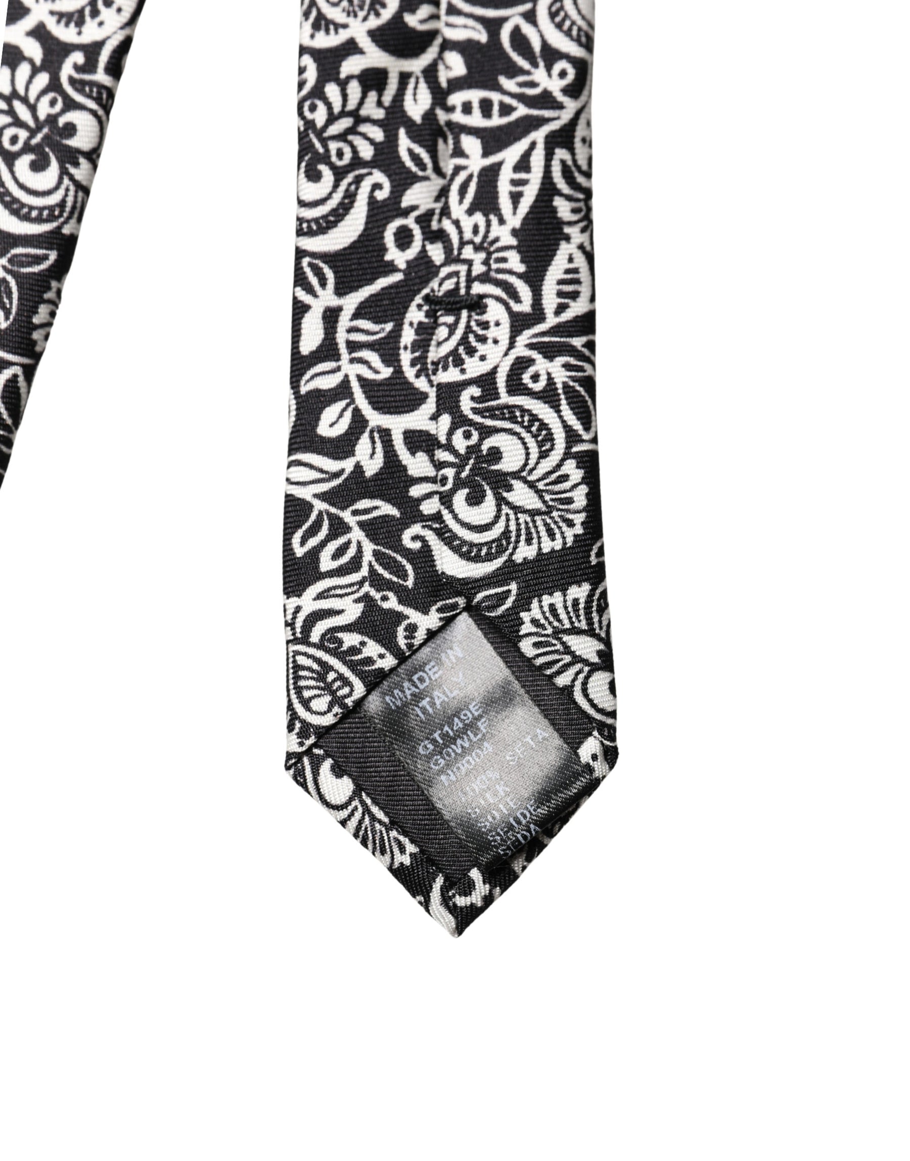 Dolce & Gabbana Black White Floral Fantasy Silk Adjustable Necktie Tie | Regal Royce