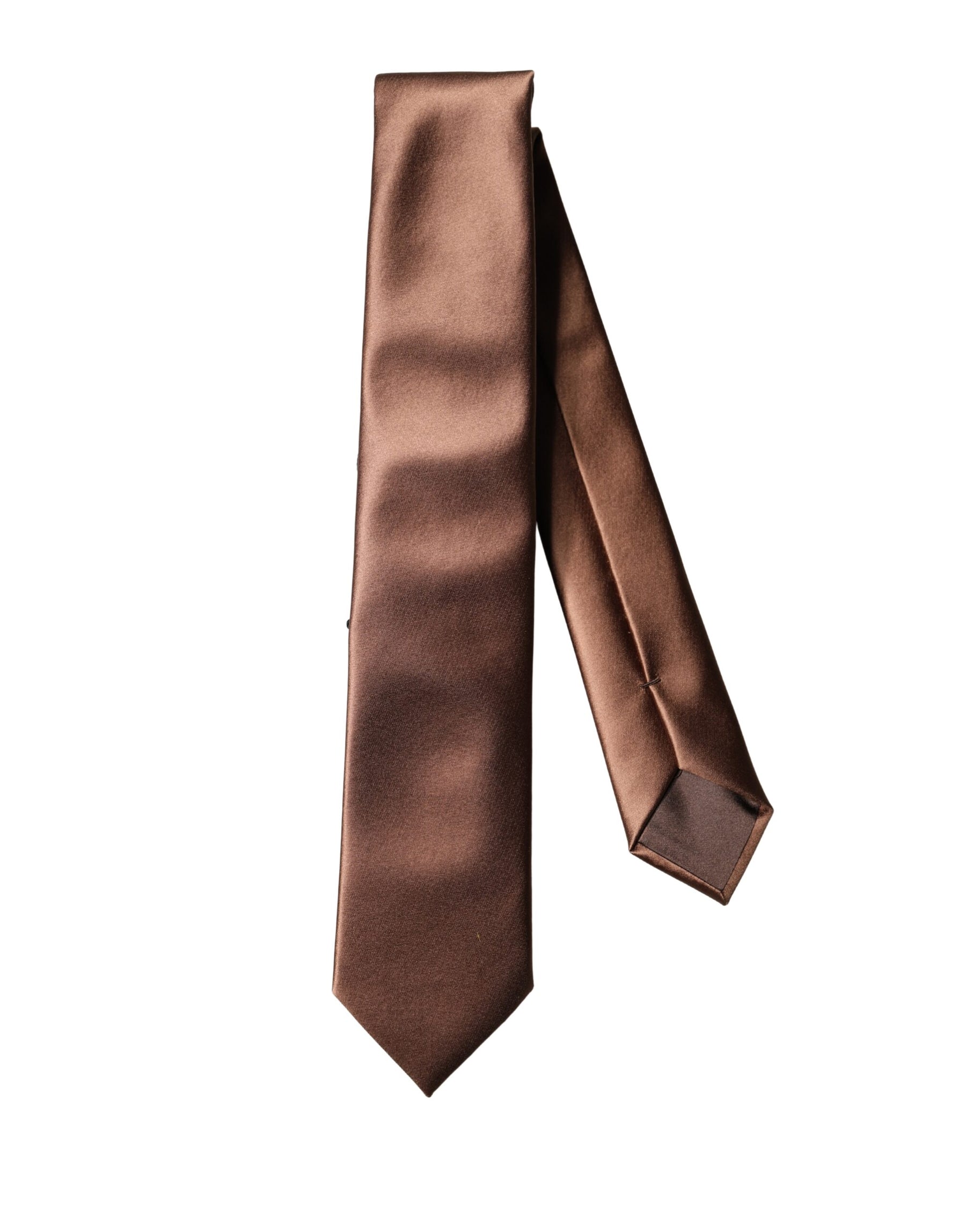 Dolce & Gabbana Brown Satin 100% Silk Wide Adjustable Men Necktie Tie | Regal Royce