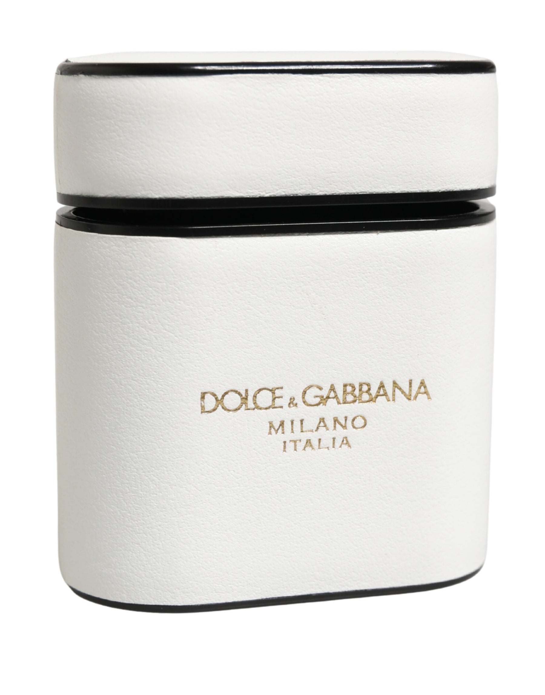 Dolce & Gabbana White Calf Leather Logo Print Flip Holder  Airpods Case | Regal Royce