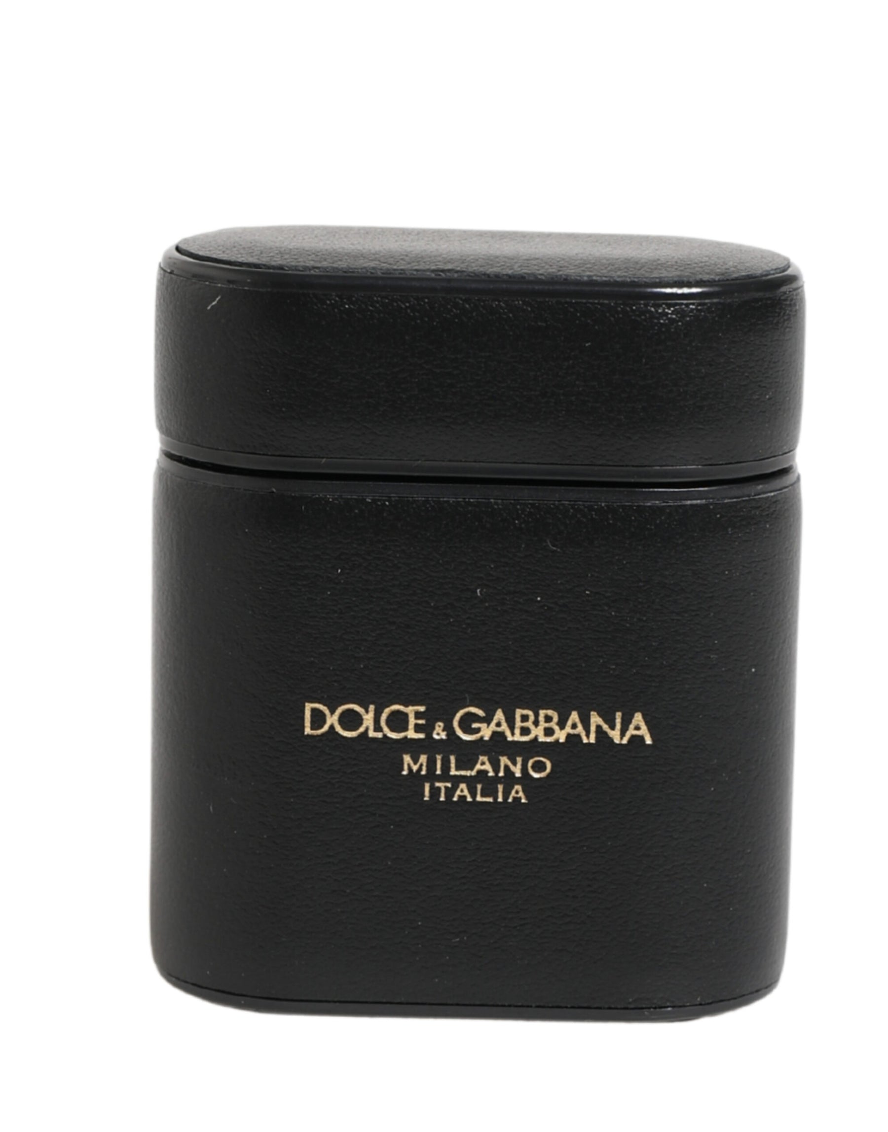 Dolce & Gabbana Black Calf Leather Logo Print Flip Holder Airpods Case | Regal Royce