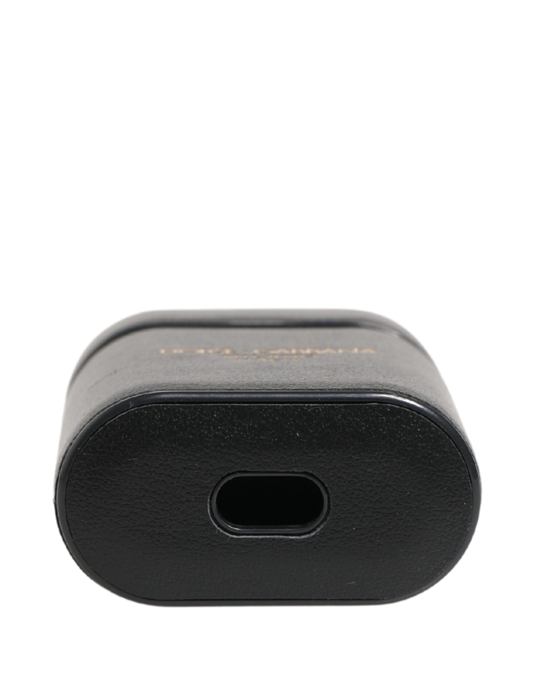Dolce & Gabbana Black Calf Leather Logo Print Flip Holder Airpods Case | Regal Royce