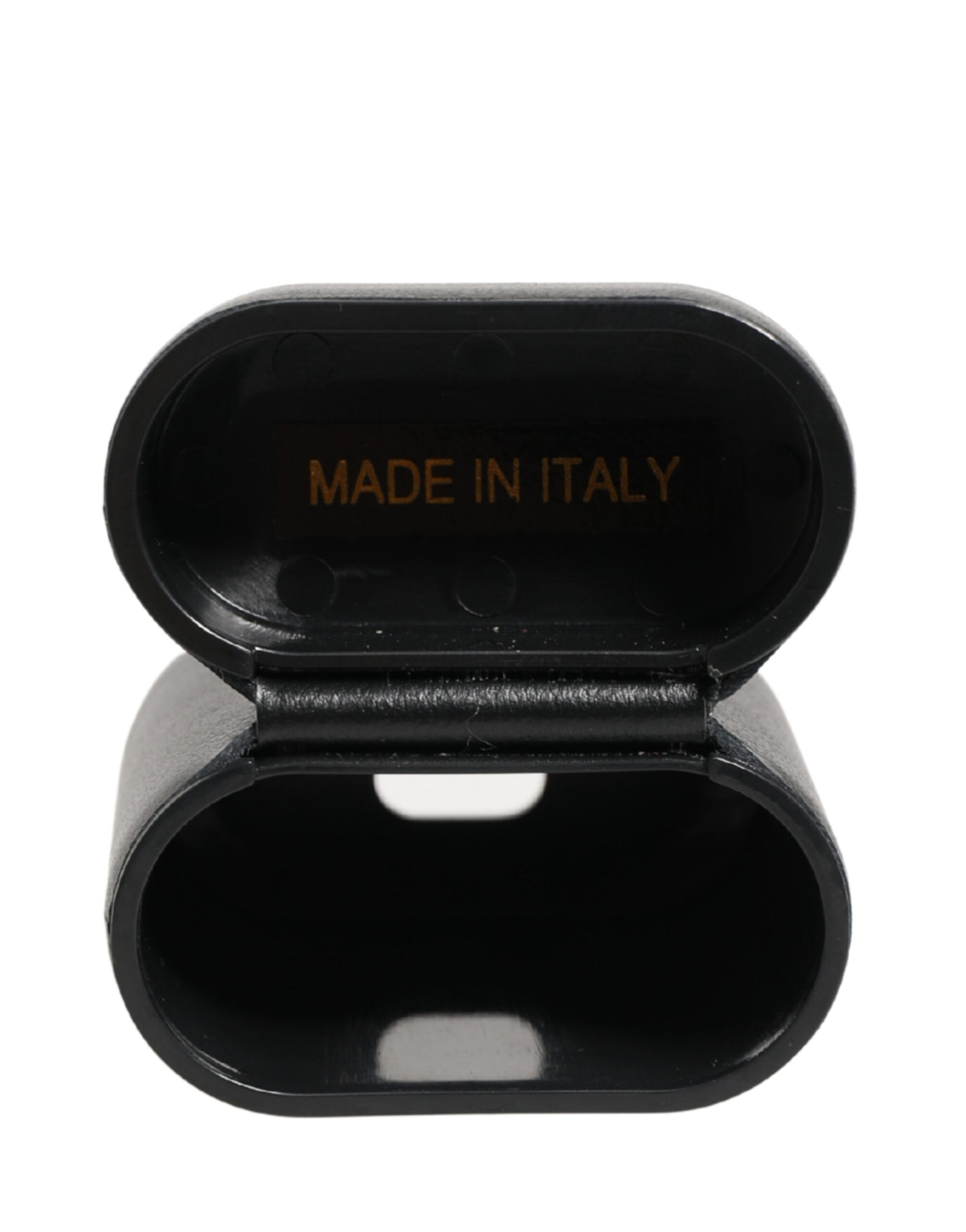 Dolce & Gabbana Black Calf Leather Logo Print Flip Holder Airpods Case | Regal Royce