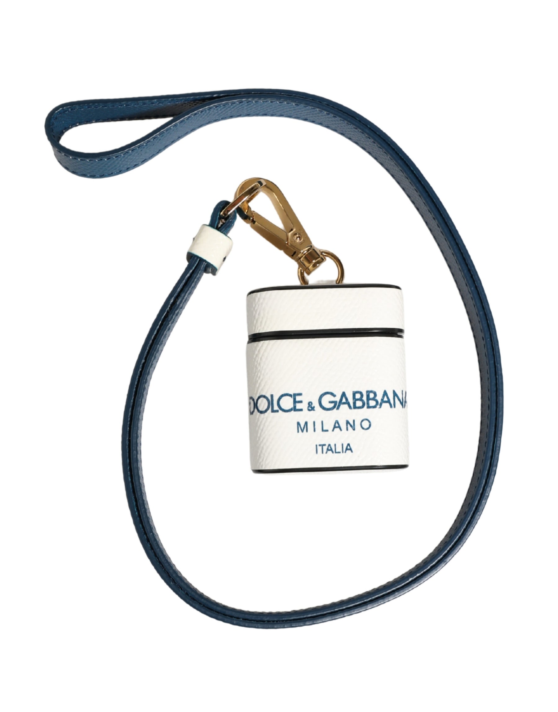Dolce & Gabbana White Calf Leather Logo Flip Holder Strap Airpods Case | Regal Royce