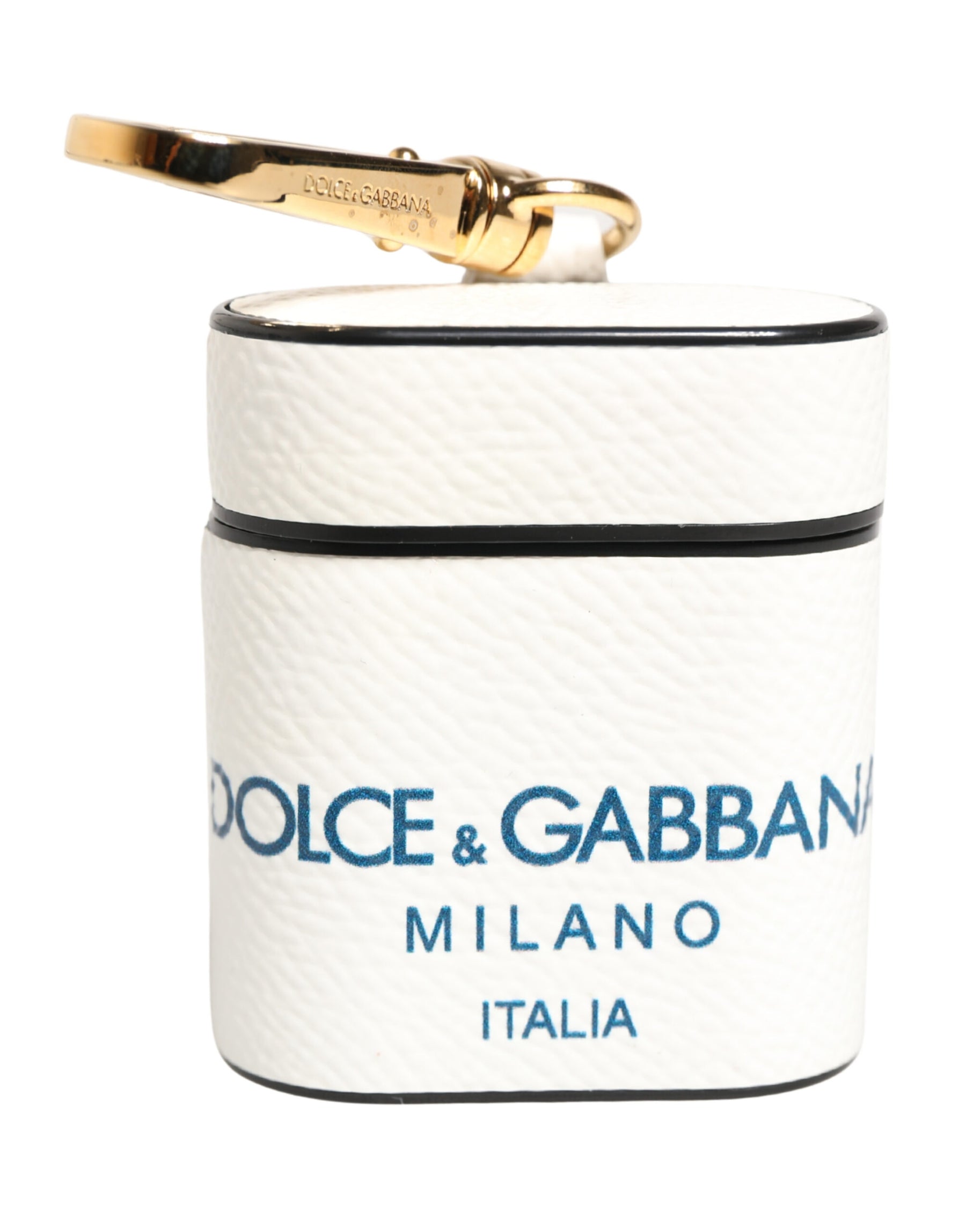 Dolce & Gabbana White Calf Leather Logo Flip Holder Strap Airpods Case | Regal Royce