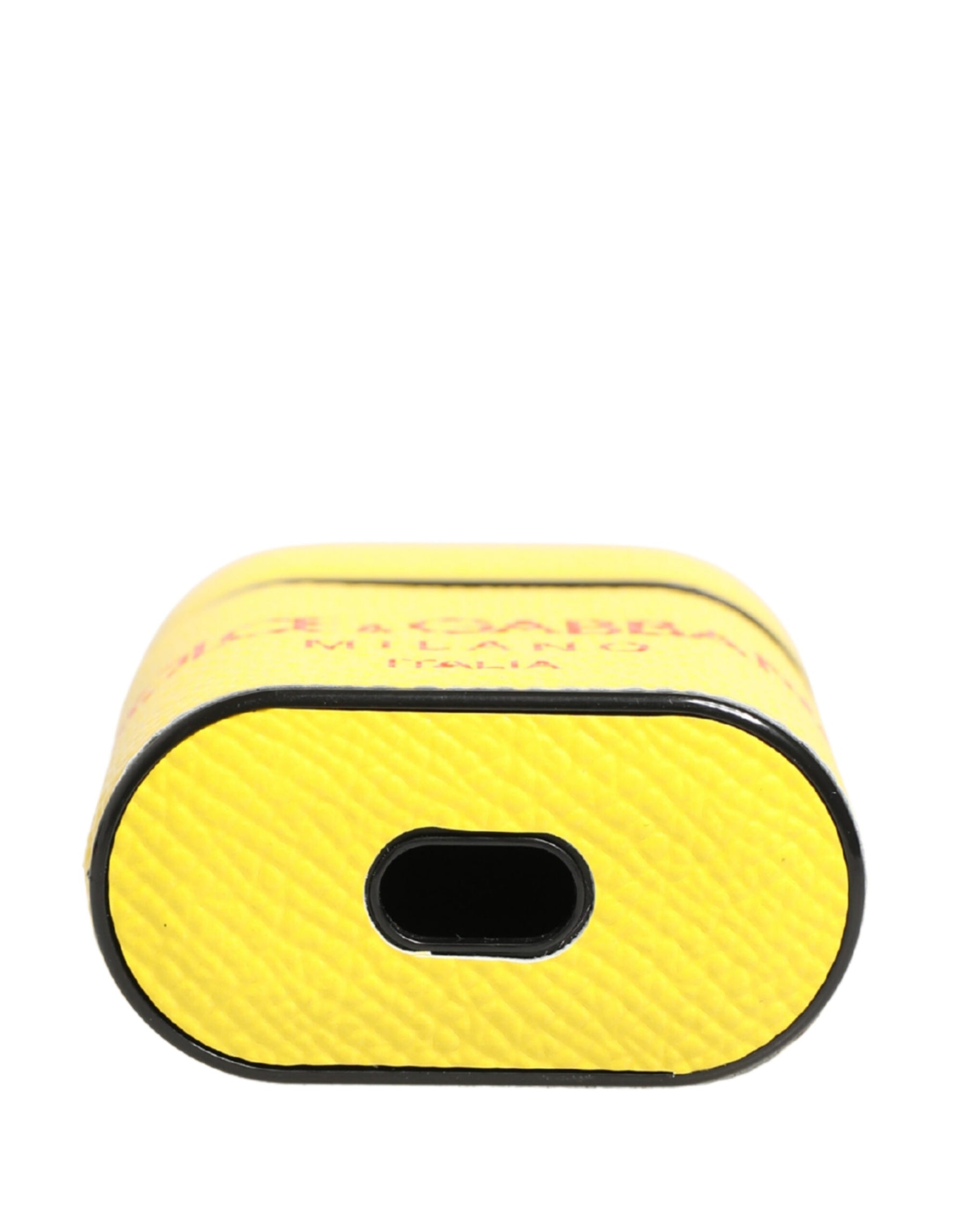 Dolce & Gabbana Yellow Calf Leather Logo Flip Holder Strap Airpods Case | Regal Royce