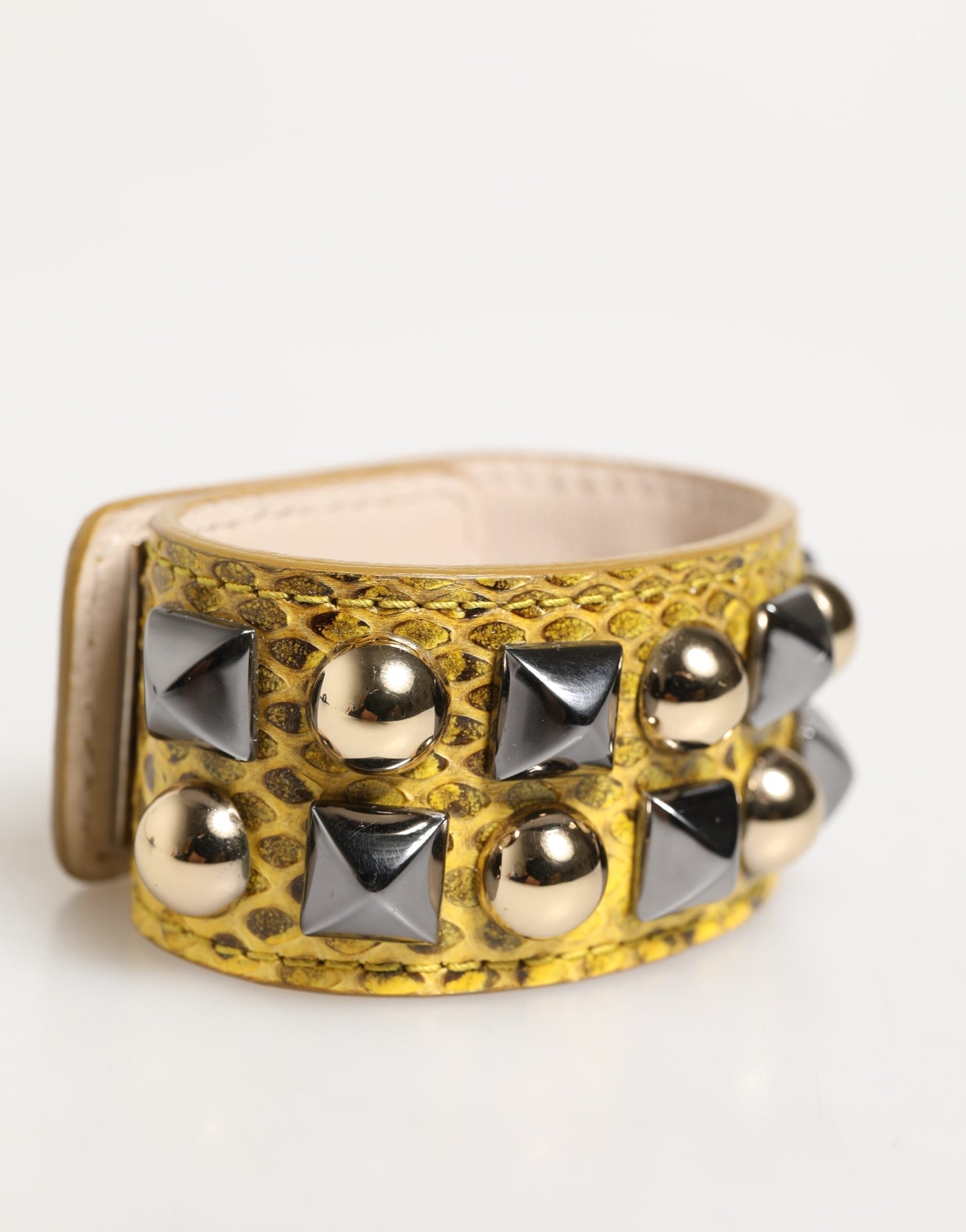 Dolce & Gabbana Yellow Leather Cuff Studded Embellished Bracelet | Regal Royce