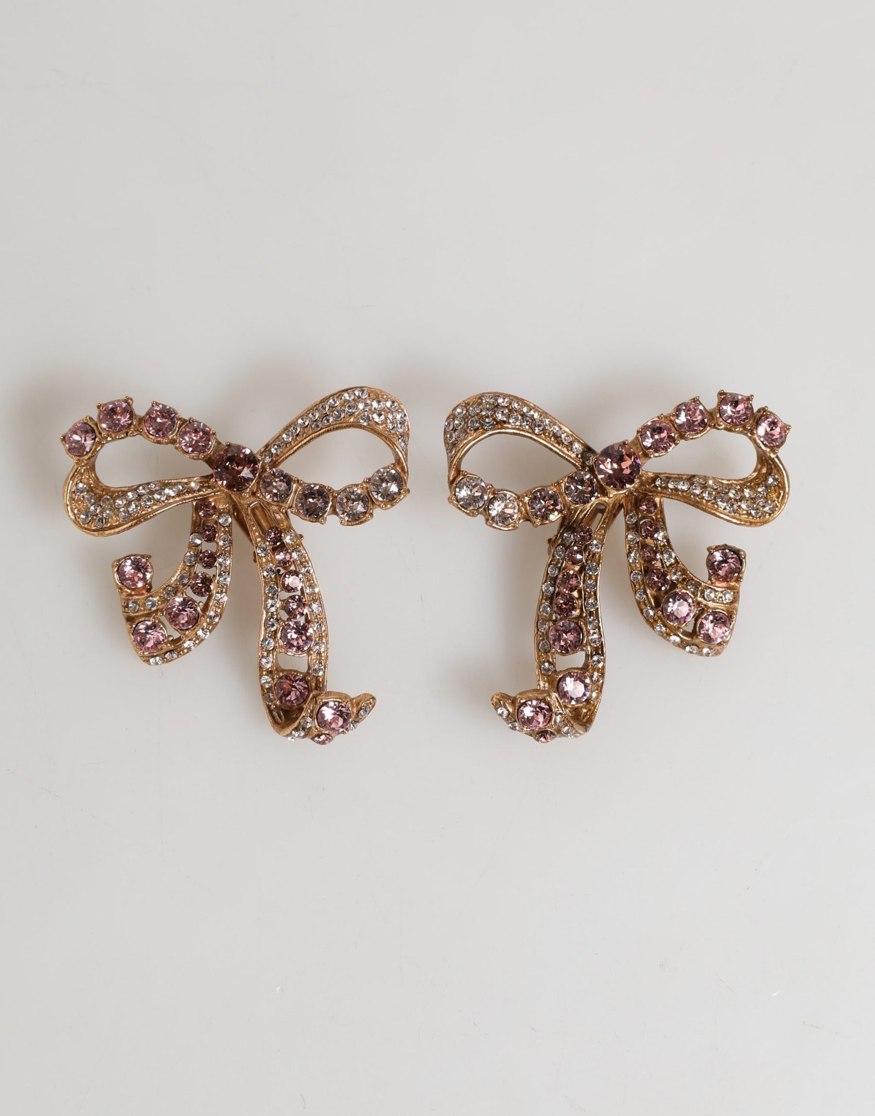 Dolce & Gabbana Gold Brass Pink Clear Crystal Bow Fiocchi Christmas  Earrings | Regal Royce