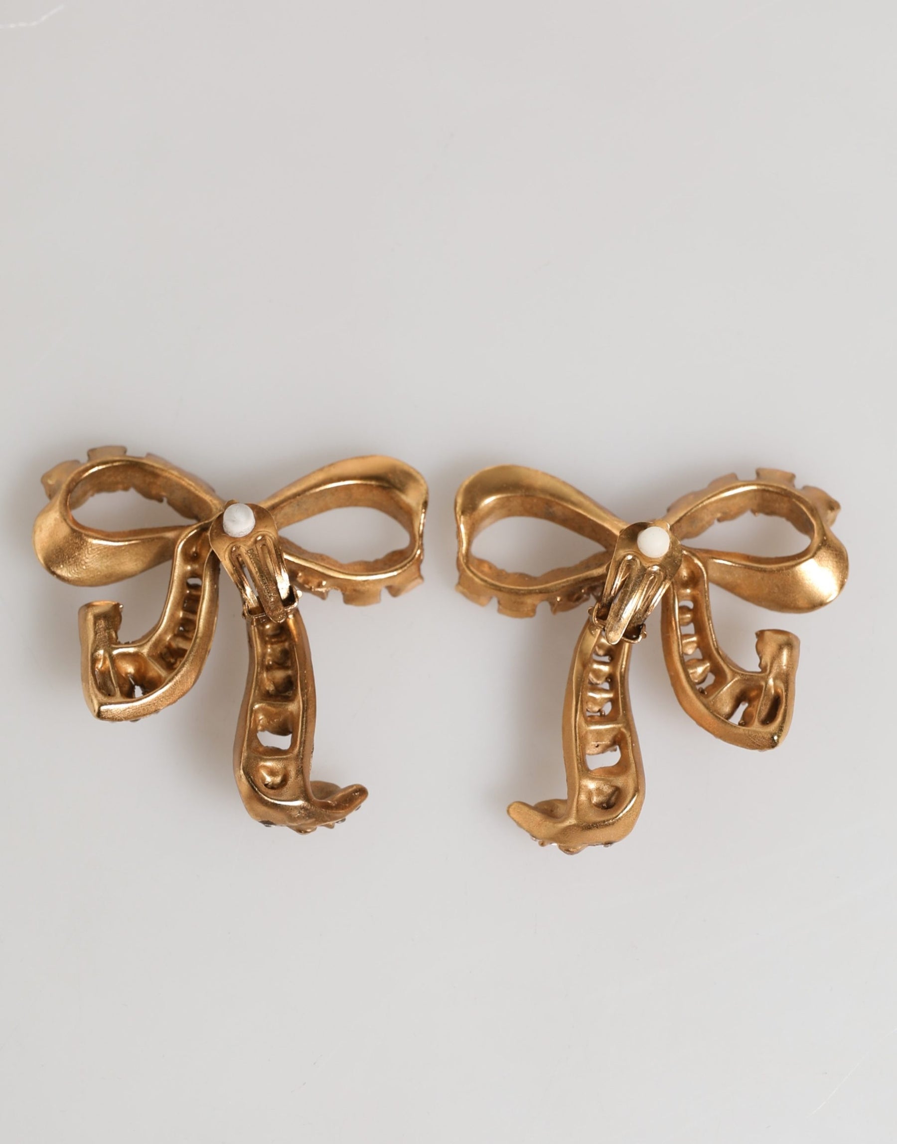 Dolce & Gabbana Gold Brass Pink Clear Crystal Bow Fiocchi Christmas  Earrings | Regal Royce