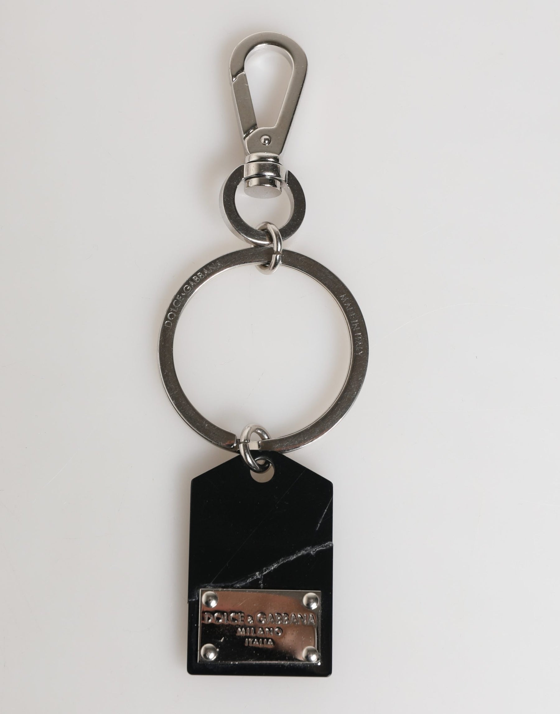 Dolce & Gabbana Black Silver Brass LogoPlaque Metal Ring Keyring  Keychain | Regal Royce