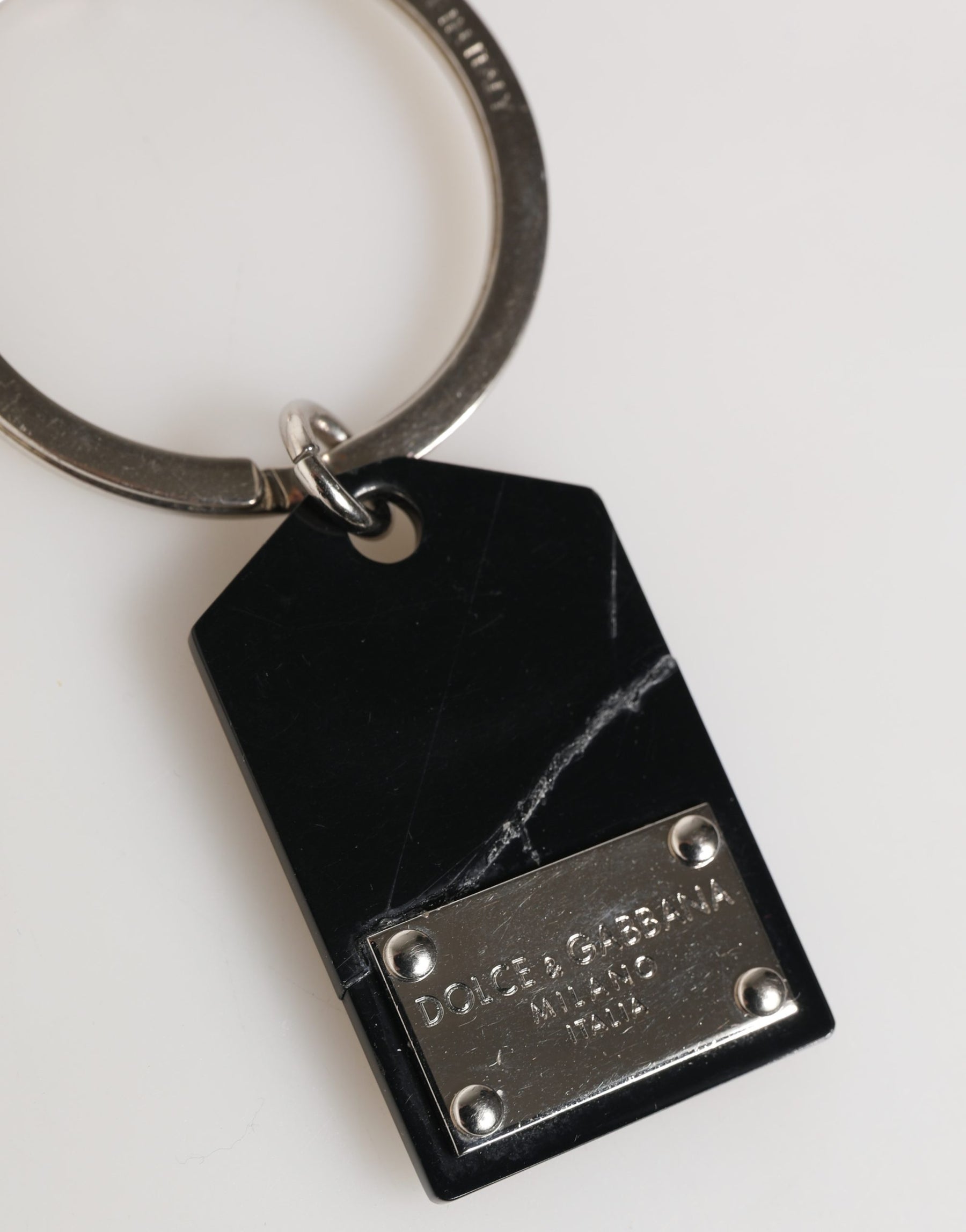 Dolce & Gabbana Black Silver Brass LogoPlaque Metal Ring Keyring  Keychain | Regal Royce
