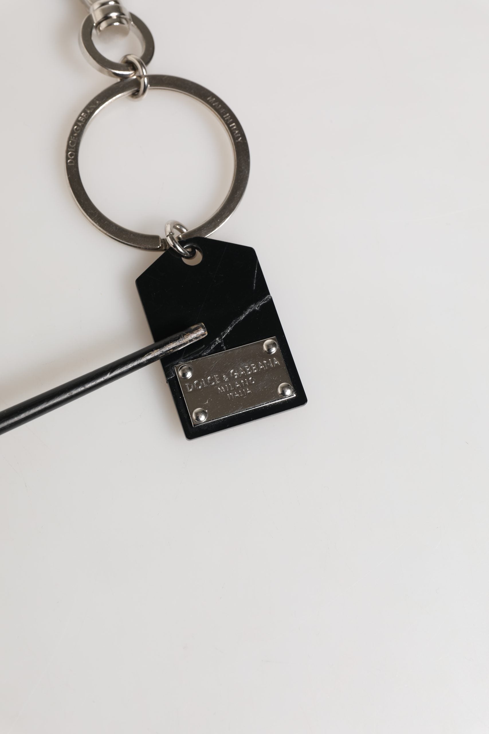 Dolce & Gabbana Black Silver Brass LogoPlaque Metal Ring Keyring  Keychain | Regal Royce