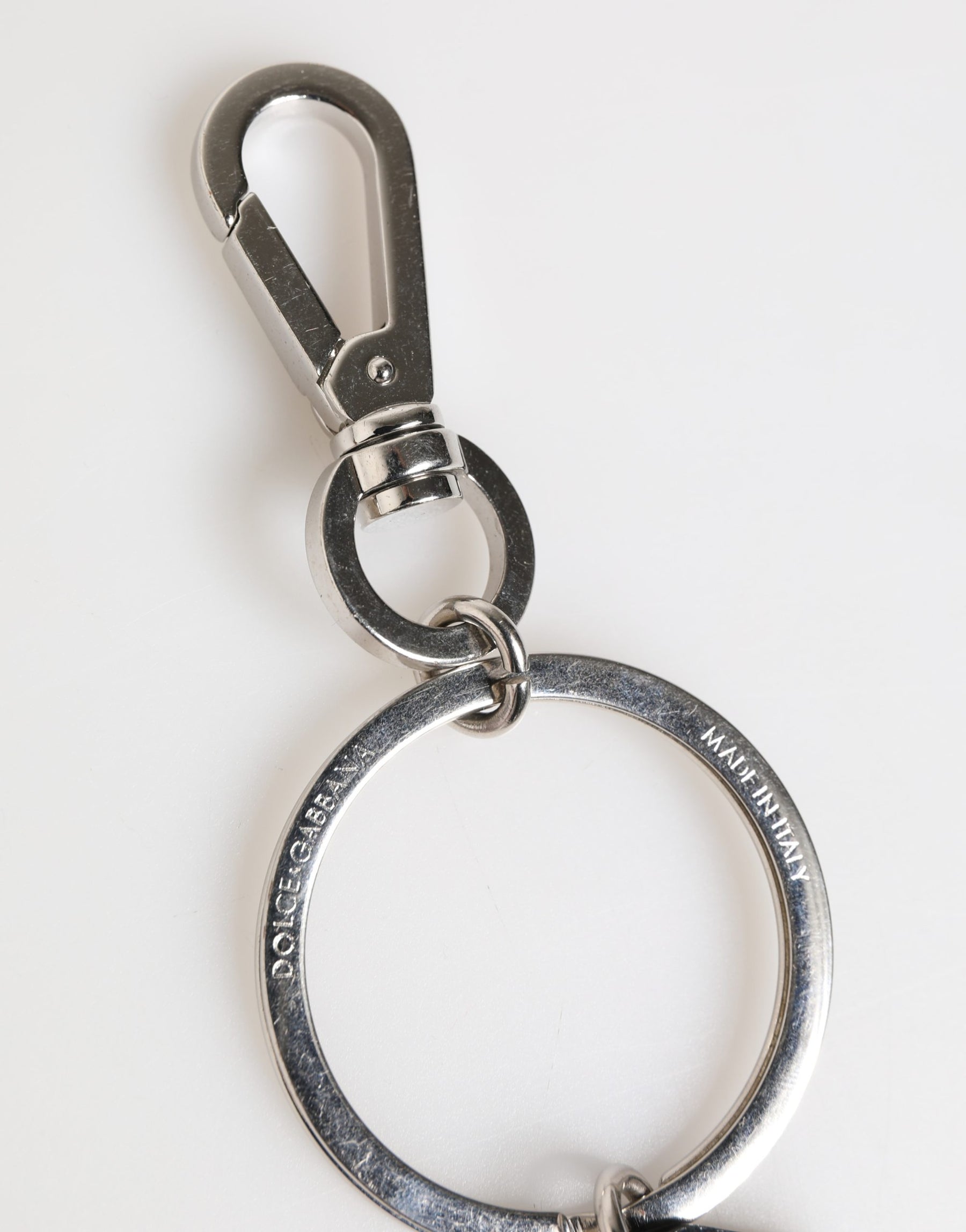 Dolce & Gabbana Black Silver Brass LogoPlaque Metal Ring Keyring  Keychain | Regal Royce