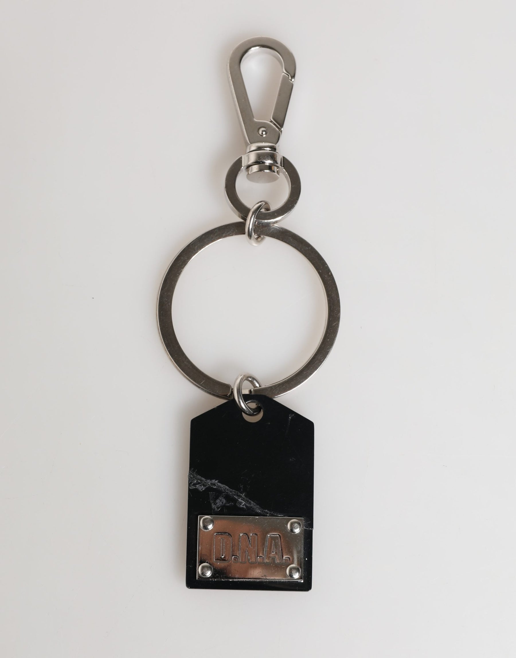 Dolce & Gabbana Black Silver Brass LogoPlaque Metal Ring Keyring  Keychain | Regal Royce