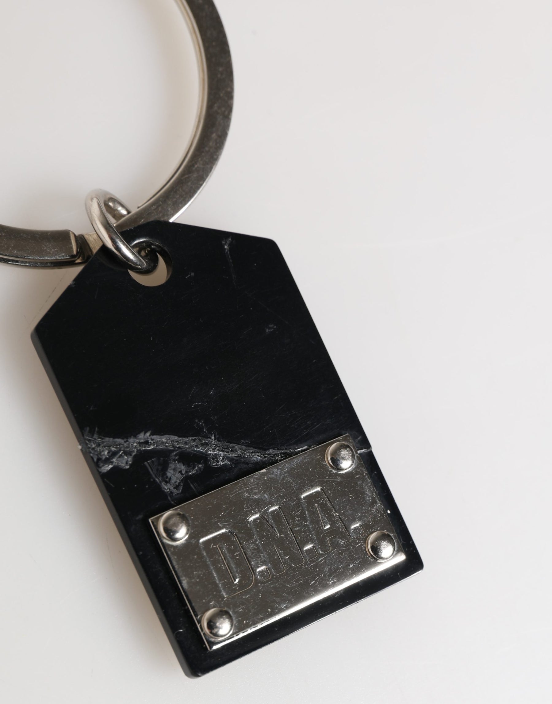 Dolce & Gabbana Black Silver Brass LogoPlaque Metal Ring Keyring  Keychain | Regal Royce