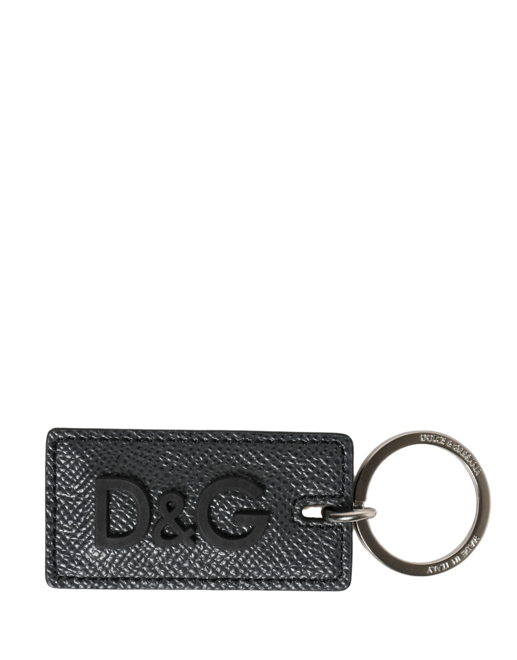 Dolce & Gabbana Black Calf Leather D&G Logo Metal Ring Keyring Keychain | Regal Royce