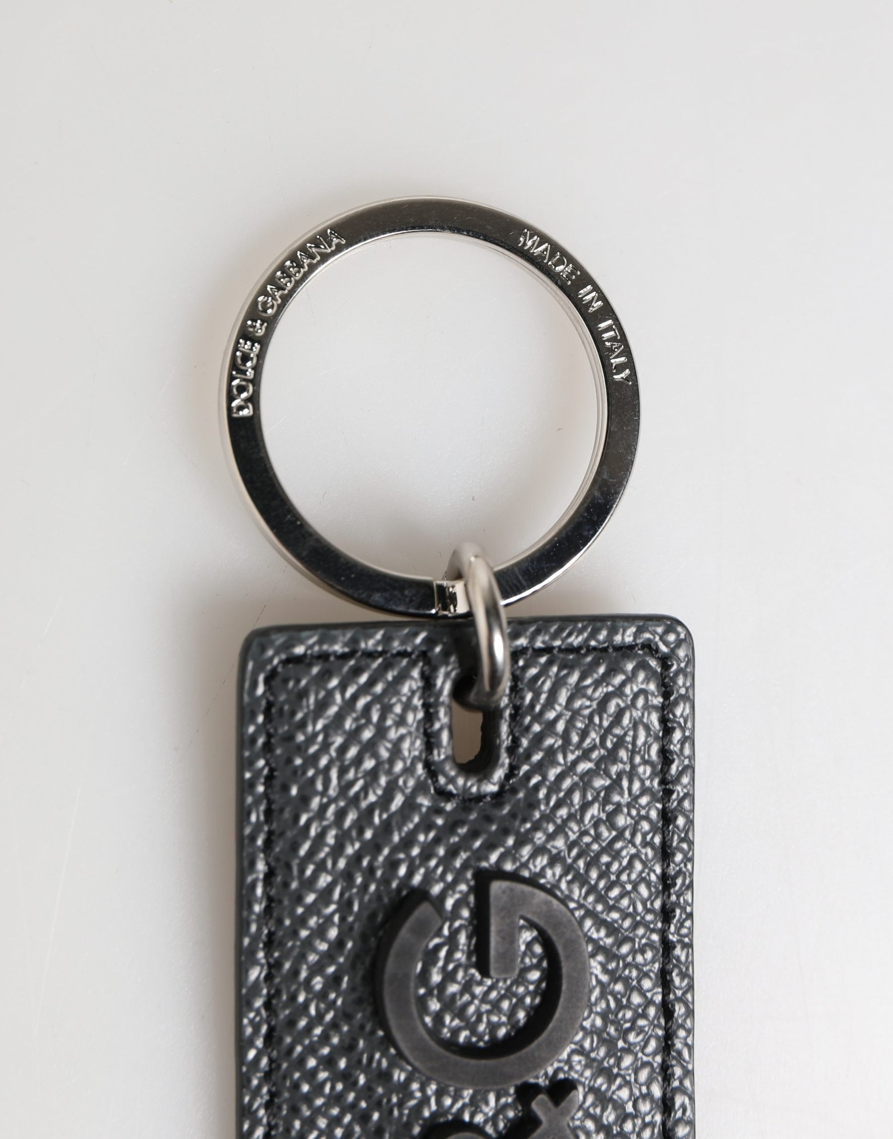 Dolce & Gabbana Black Calf Leather D&G Logo Metal Ring Keyring Keychain | Regal Royce