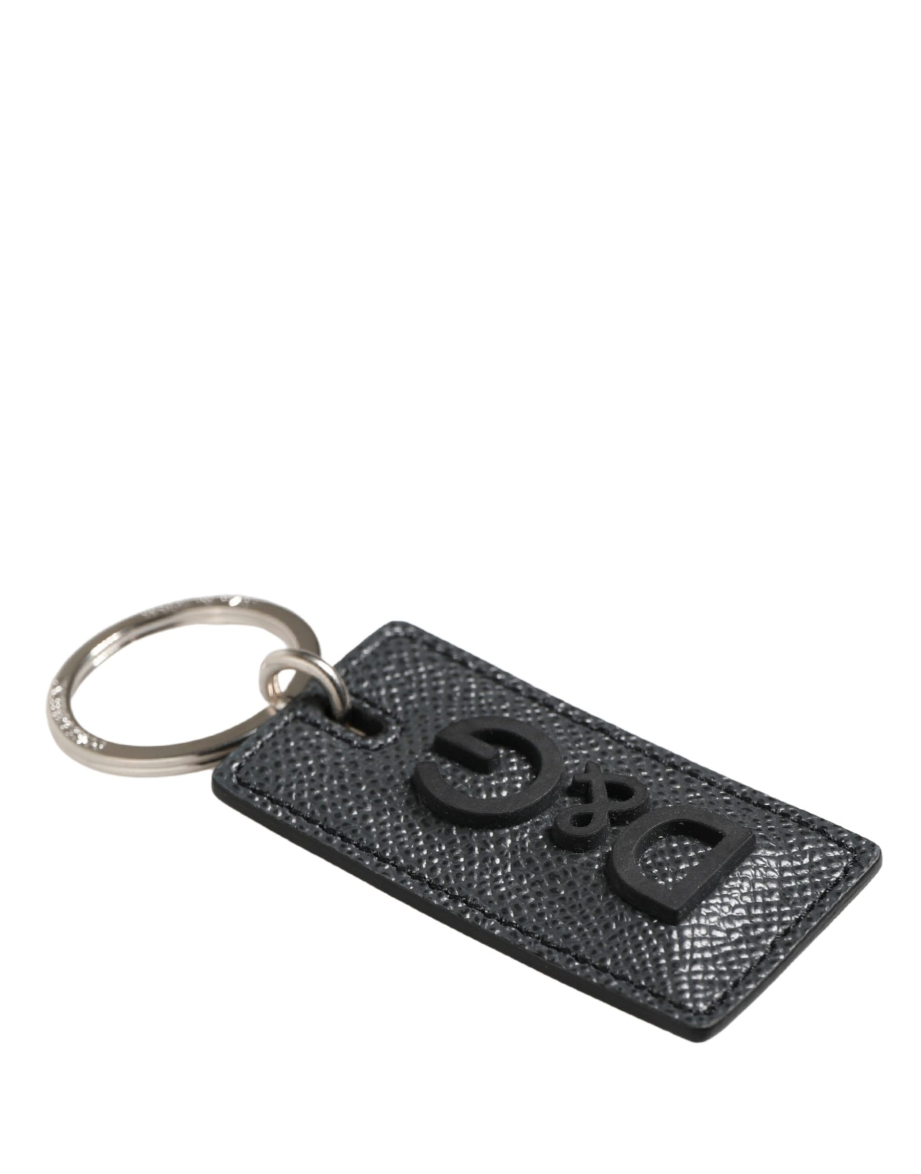 Dolce & Gabbana Black Calf Leather D&G Logo Metal Ring Keyring Keychain | Regal Royce
