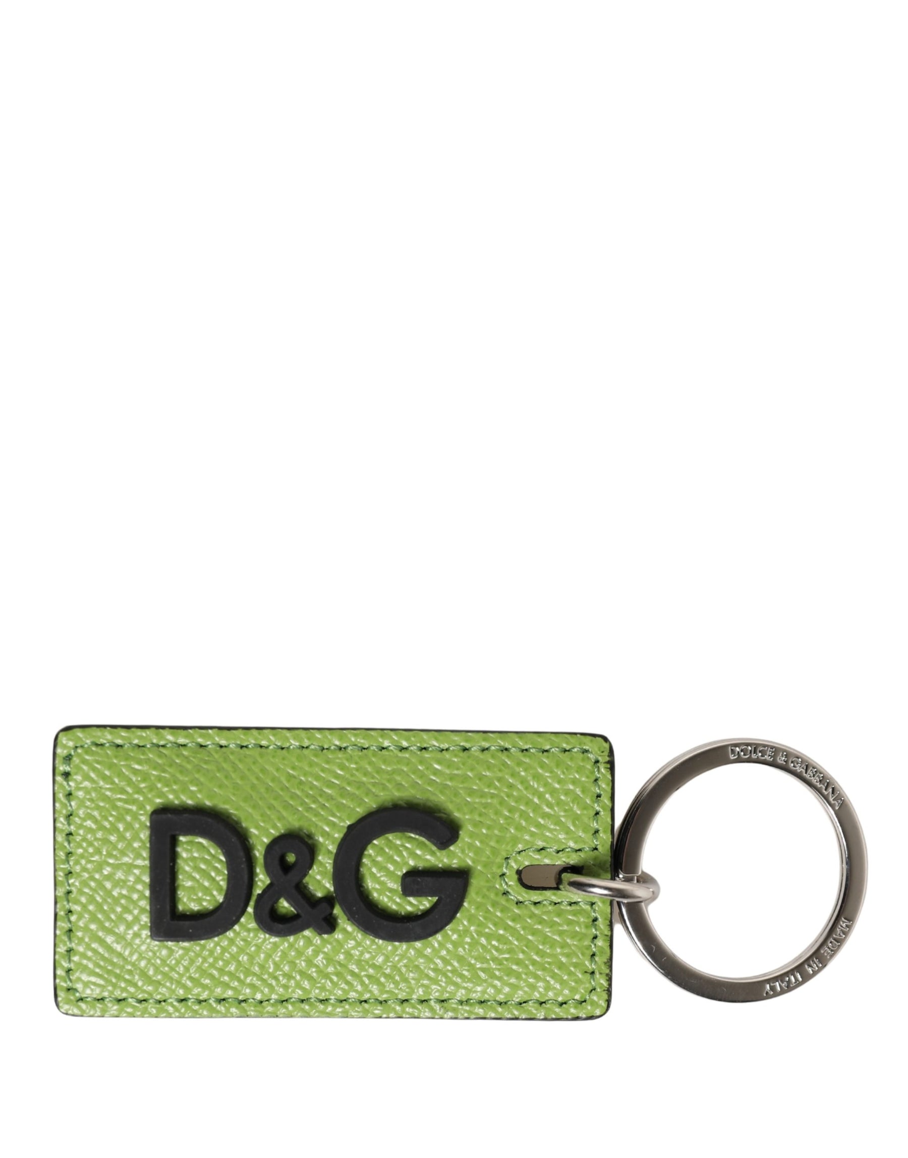 Dolce & Gabbana Green Calf Leather DG Logo Metal Ring Keyring Keychain | Regal Royce