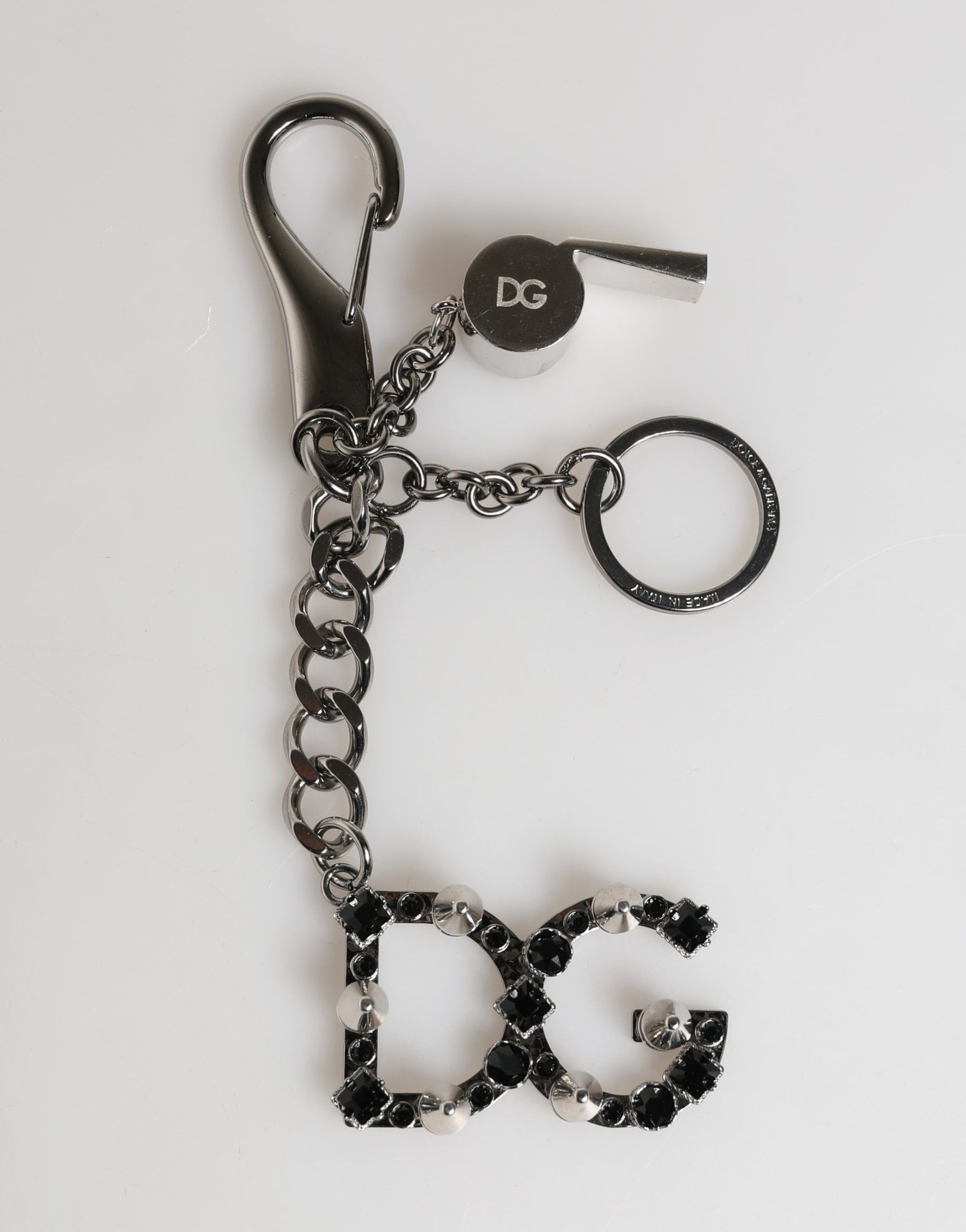 Dolce & Gabbana Silver Brass Metal DG Logo Crystal Ring Keyring Keychain | Regal Royce