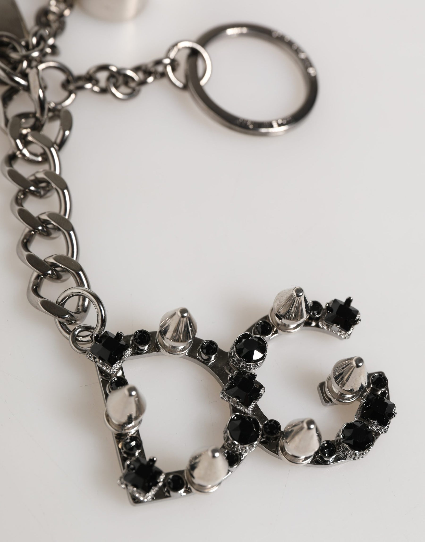 Dolce & Gabbana Silver Brass Metal DG Logo Crystal Ring Keyring Keychain | Regal Royce