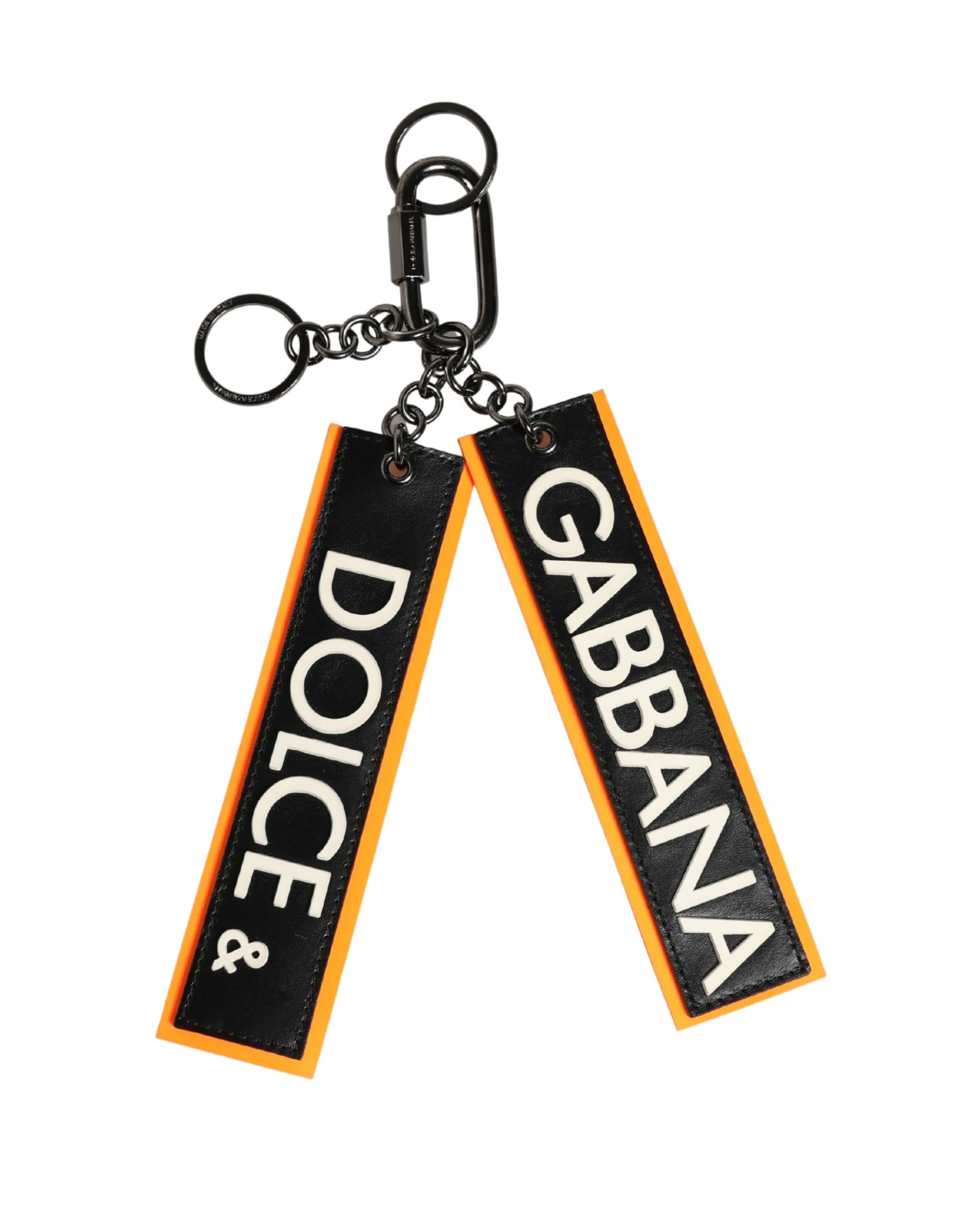 Dolce & Gabbana Black White Leather Nylon Logo Ring Keyring Keychain | Regal Royce
