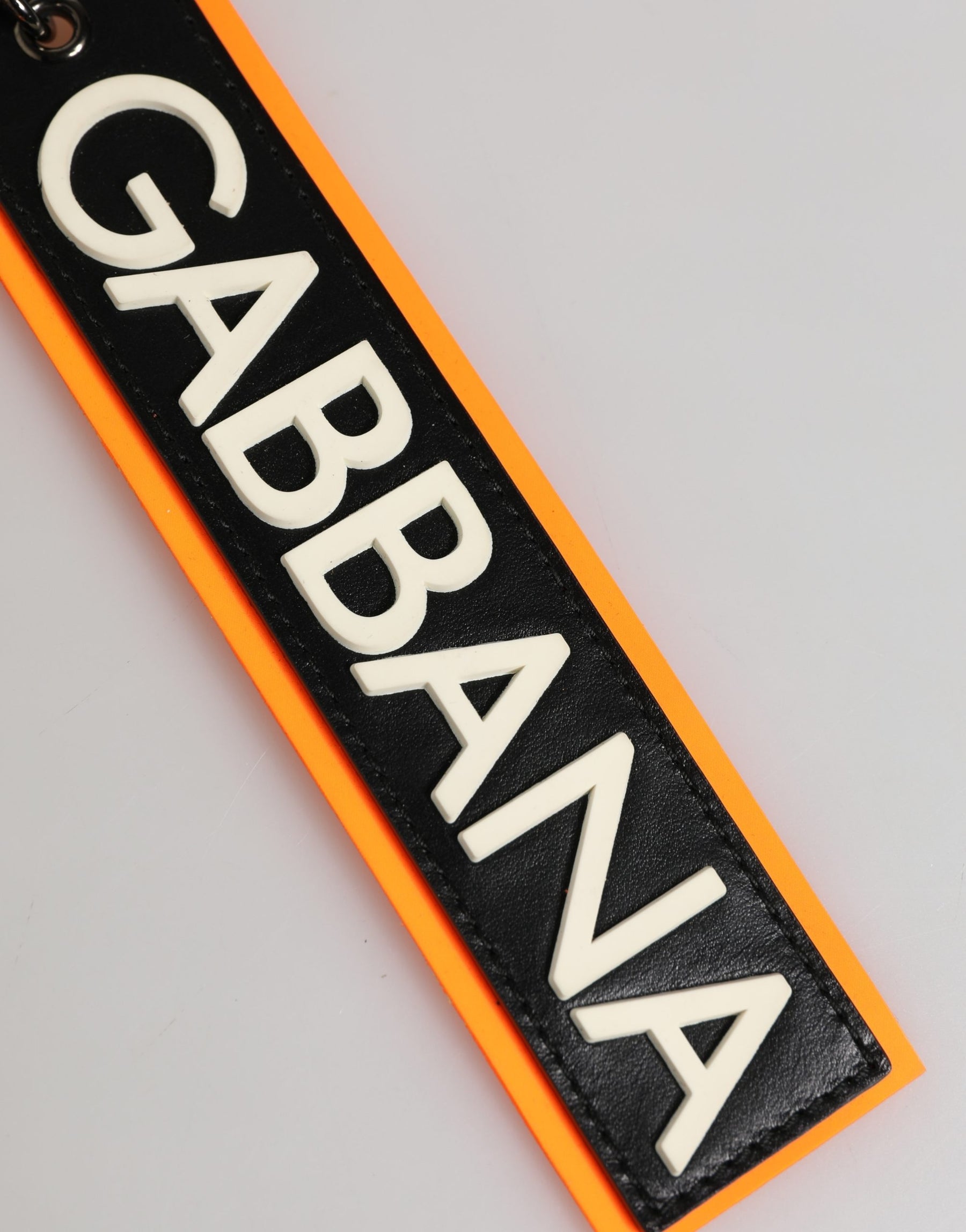 Dolce & Gabbana Black White Leather Nylon Logo Ring Keyring Keychain | Regal Royce