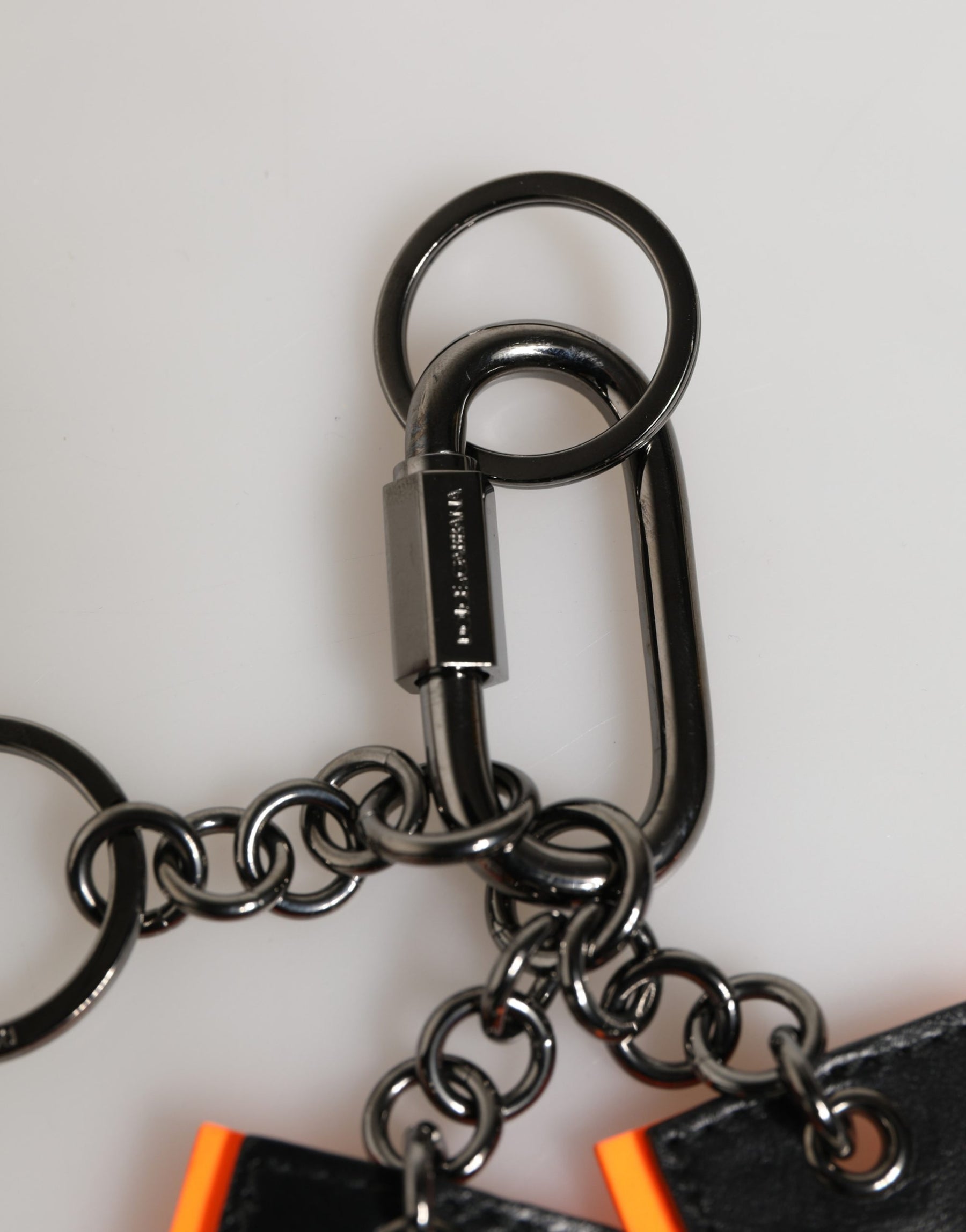 Dolce & Gabbana Black White Leather Nylon Logo Ring Keyring Keychain | Regal Royce