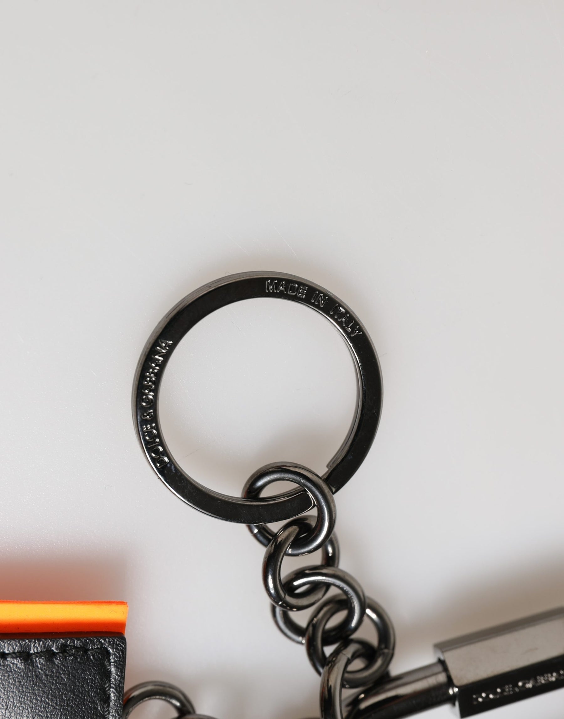 Dolce & Gabbana Black White Leather Nylon Logo Ring Keyring Keychain | Regal Royce