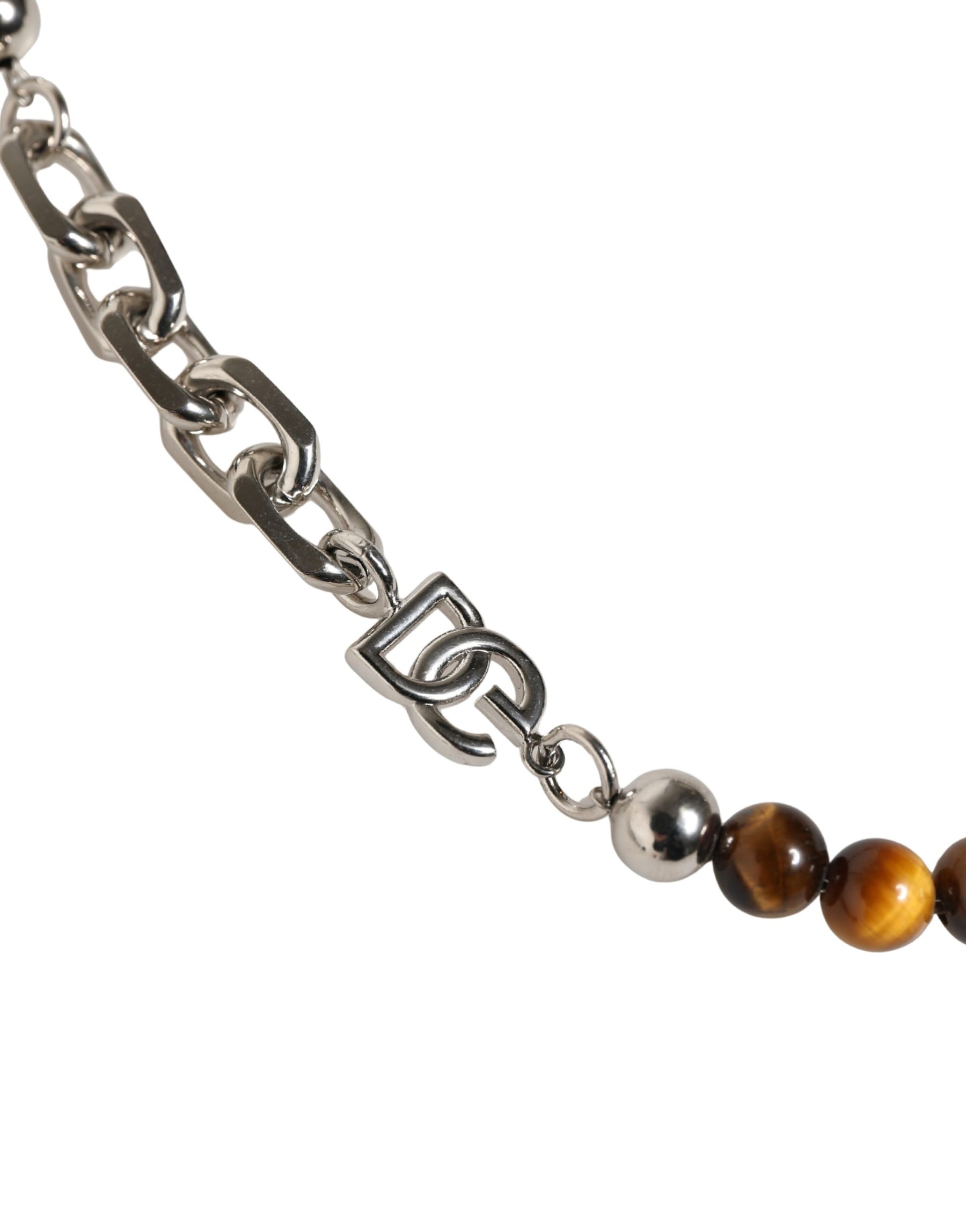 Dolce & Gabbana Silver Tone Brass Chain Beaded Gem DG Logo Bracelet | Regal Royce