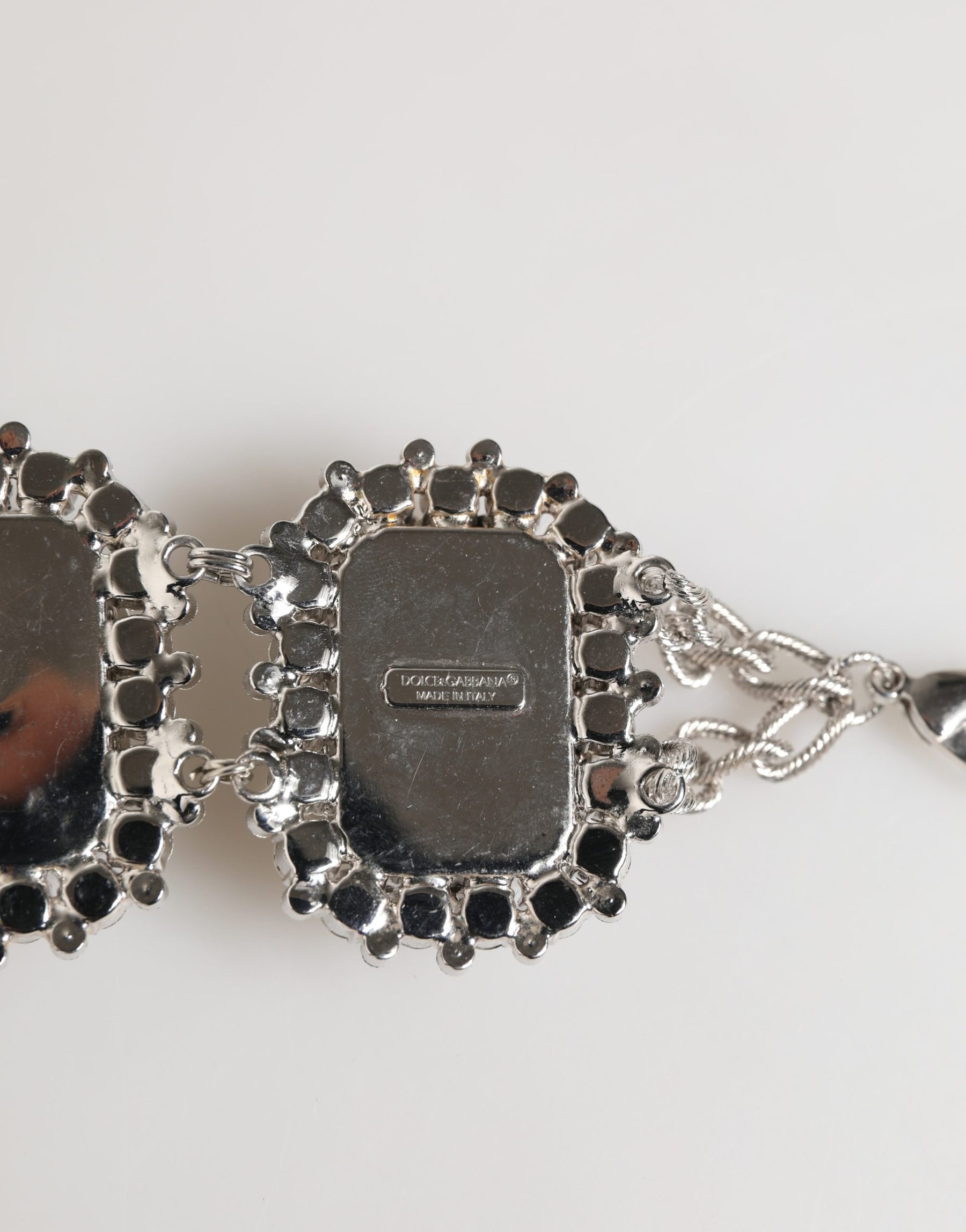 Dolce & Gabbana Silver Tone Brass Chain Crystal Embellished Bracelet | Regal Royce