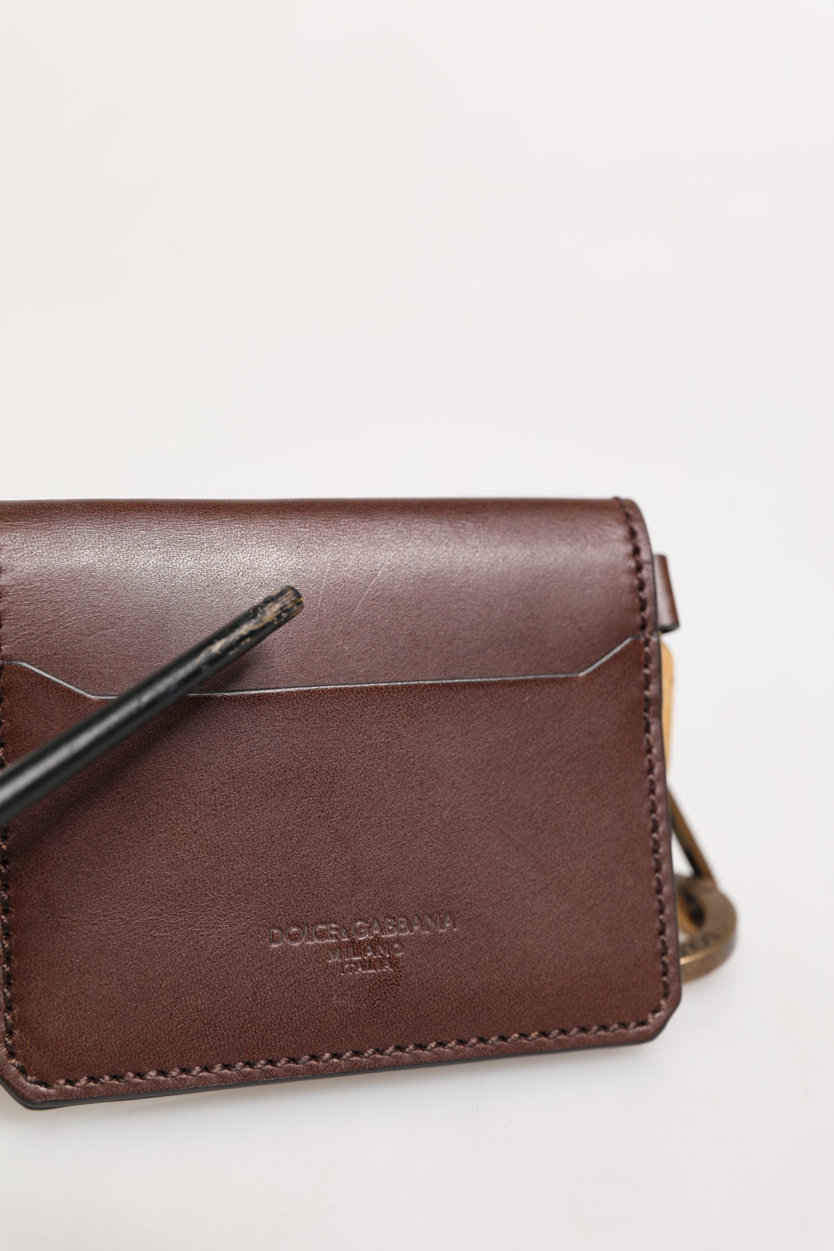 Dolce & Gabbana Brown Leather Logo Embossed Key Chain Card Holder Wallet | Regal Royce