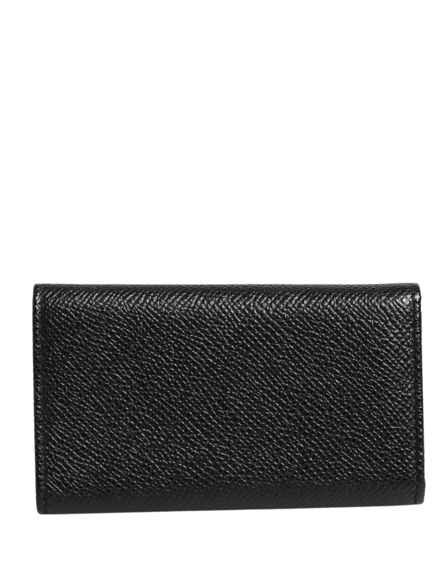 Dolce & Gabbana Black Leather Silver Metal Logo Plaque Trifold Keyring | Regal Royce