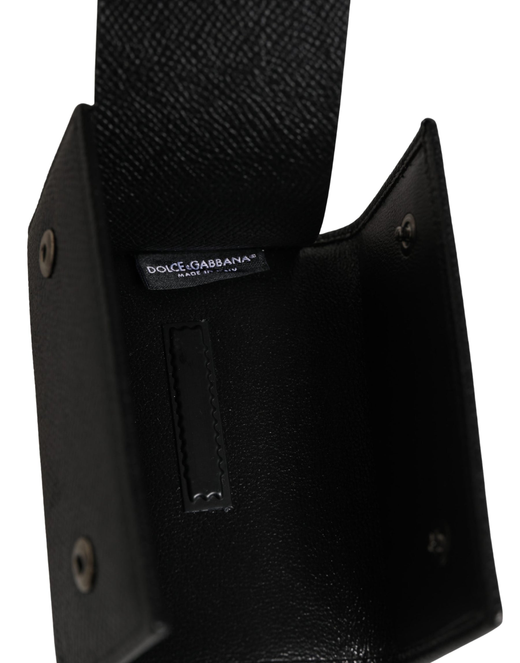 Dolce & Gabbana Black Leather Silver Metal Logo Plaque Trifold Keyring | Regal Royce