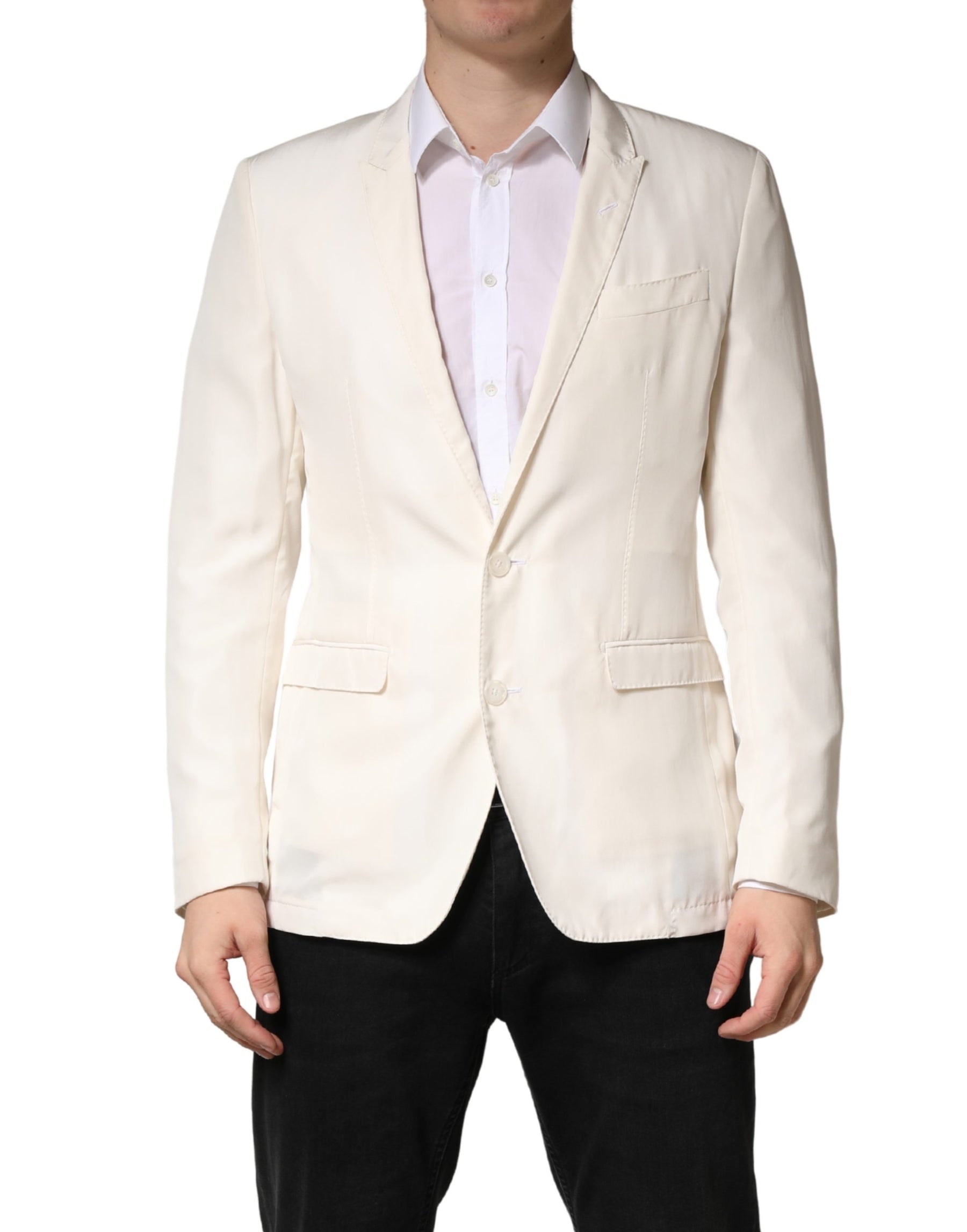 Dolce & Gabbana White Cotton Single Breasted Jacket Blazer | Regal Royce
