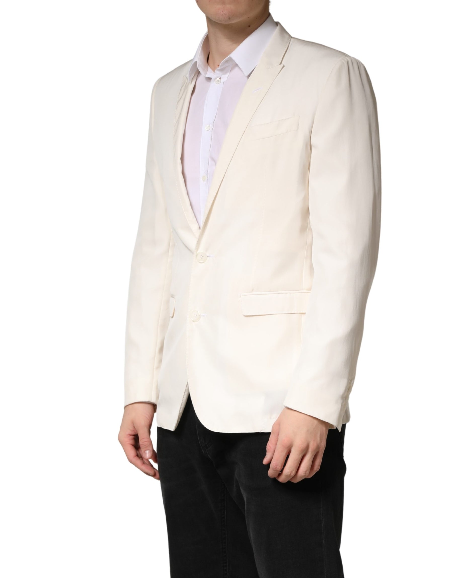 Dolce & Gabbana White Cotton Single Breasted Jacket Blazer | Regal Royce