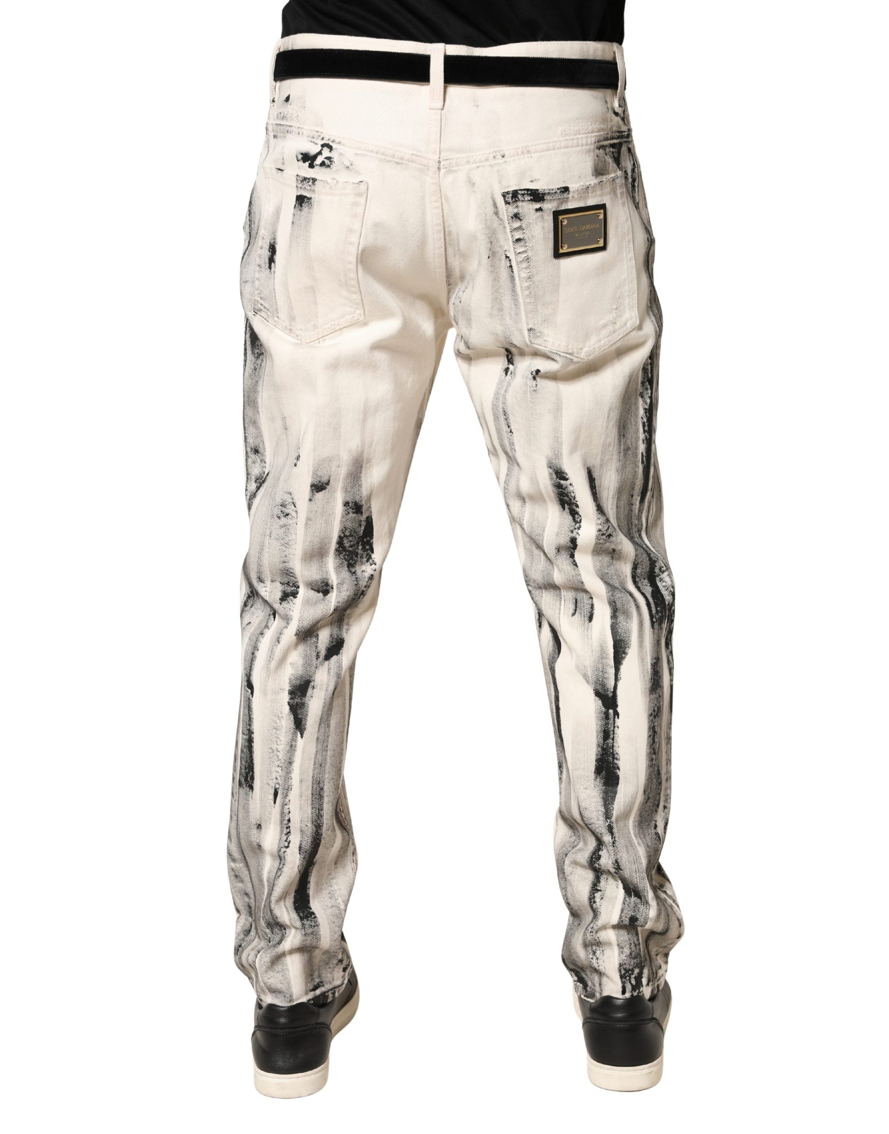 Dolce & Gabbana White Distressed Paint Print LooseDenim Jeans | Regal Royce