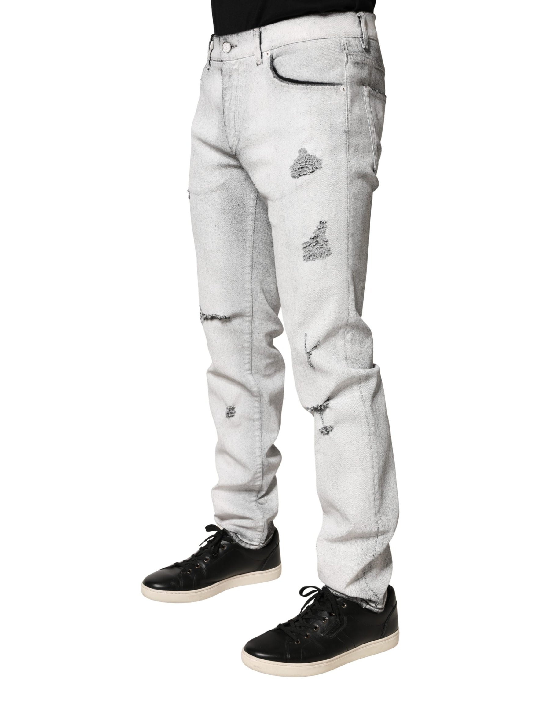 Dolce & Gabbana Light Gray Distressed Skinny Men Denim Jeans | Regal Royce