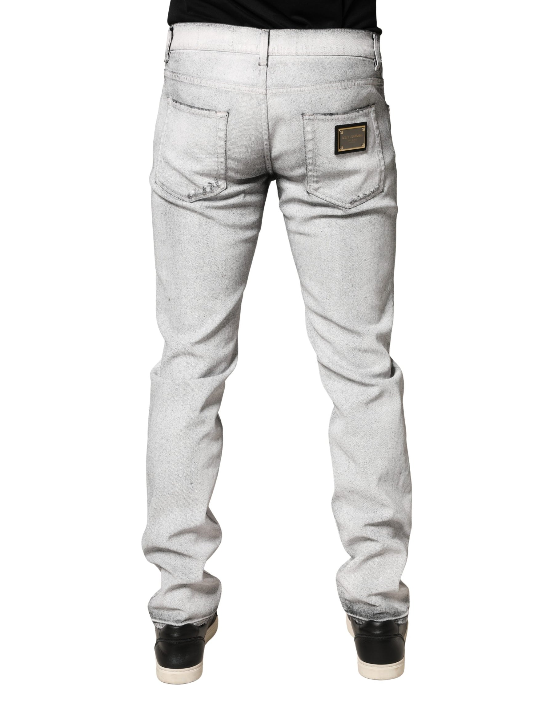 Dolce & Gabbana Light Gray Distressed Skinny Men Denim Jeans | Regal Royce