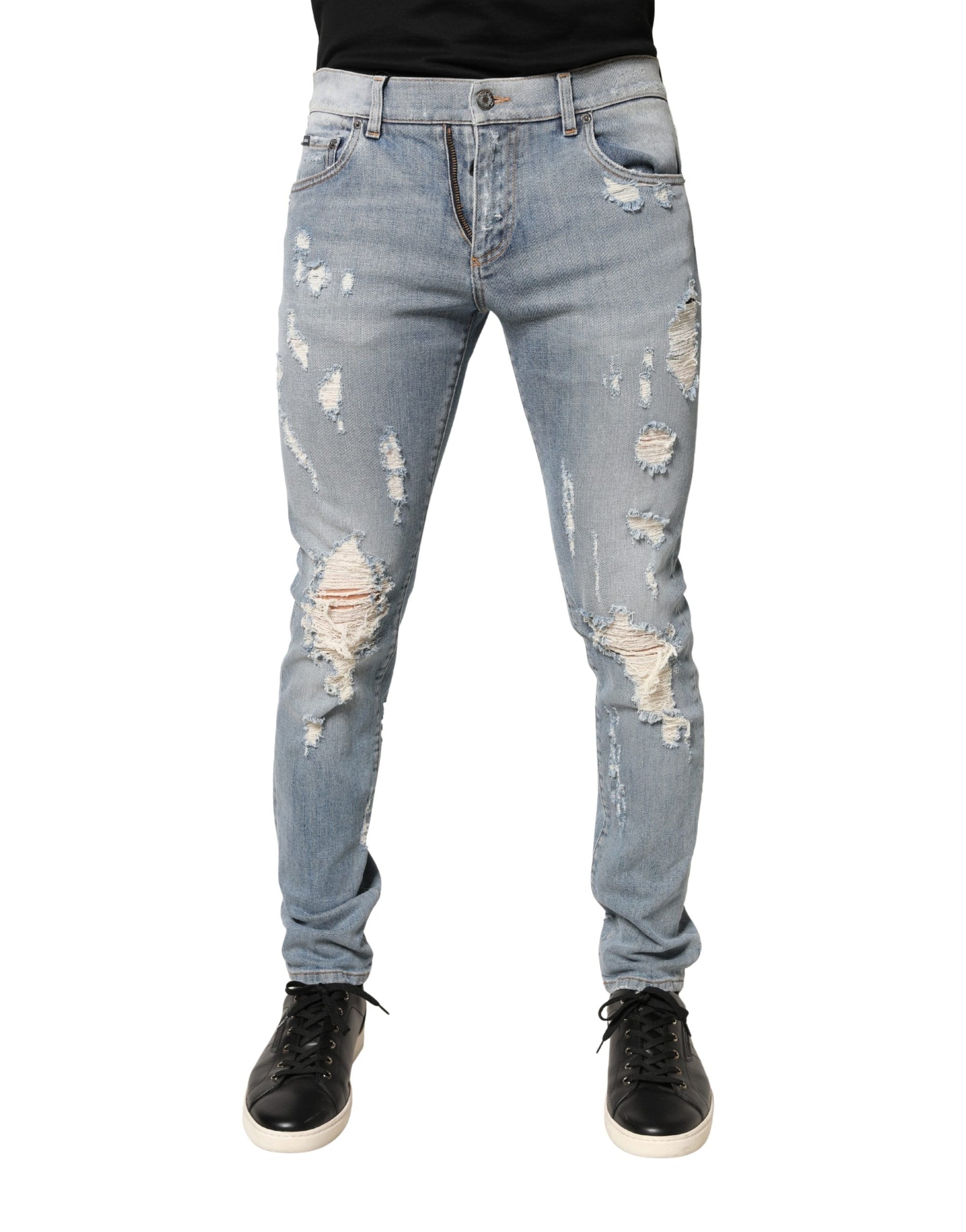 Dolce & Gabbana Light Blue Distressed Skinny Men Denim Jeans | Regal Royce