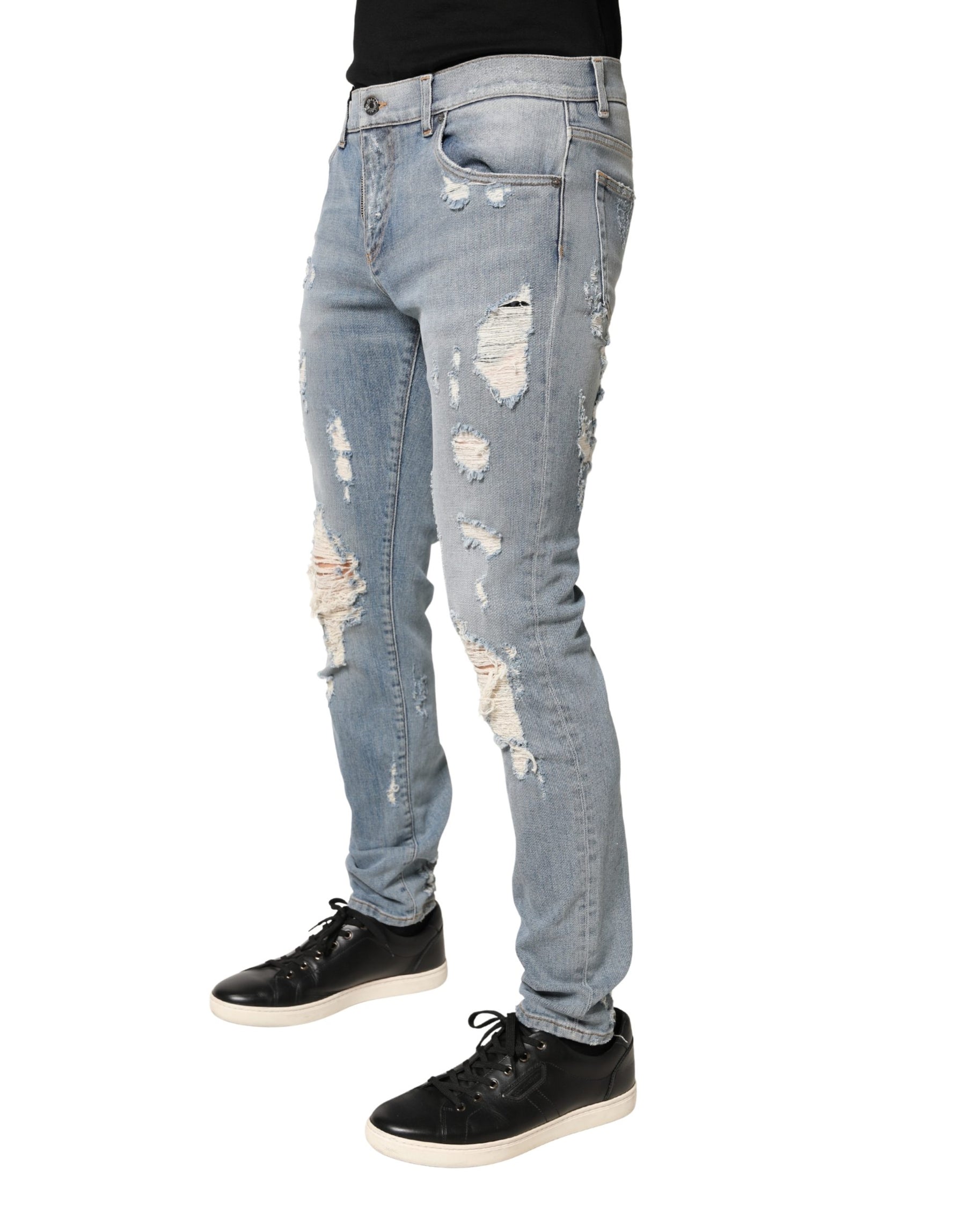 Dolce & Gabbana Light Blue Distressed Skinny Men Denim Jeans | Regal Royce
