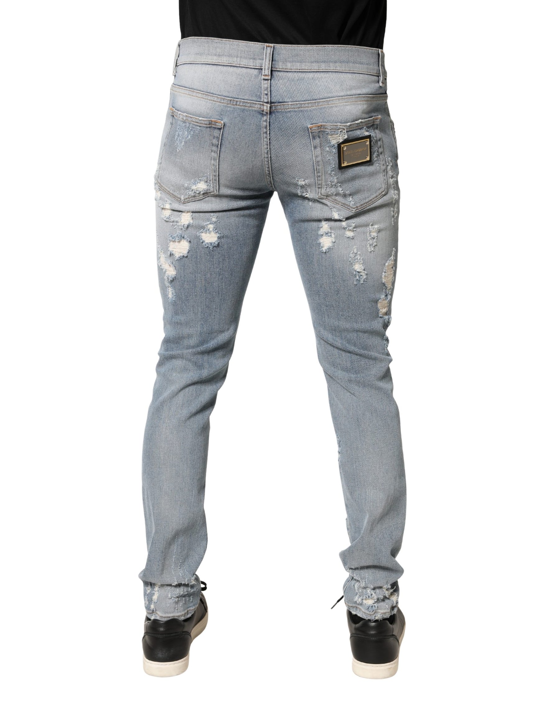 Dolce & Gabbana Light Blue Distressed Skinny Men Denim Jeans | Regal Royce