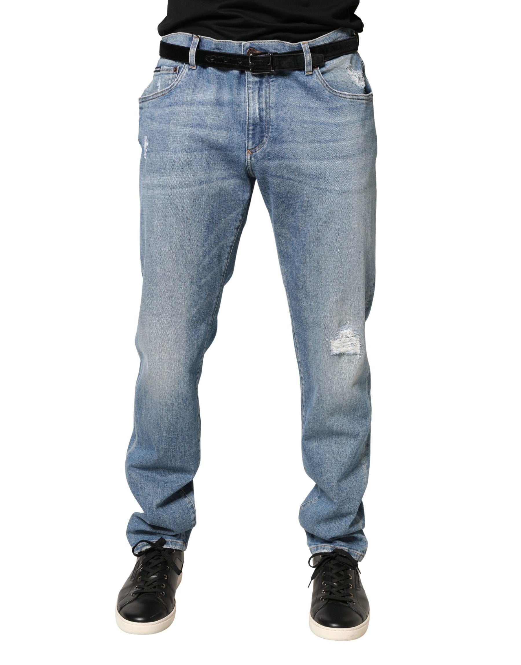 Dolce & Gabbana Blue Tattered Slim Fit Men Cotton Denim Jeans | Regal Royce