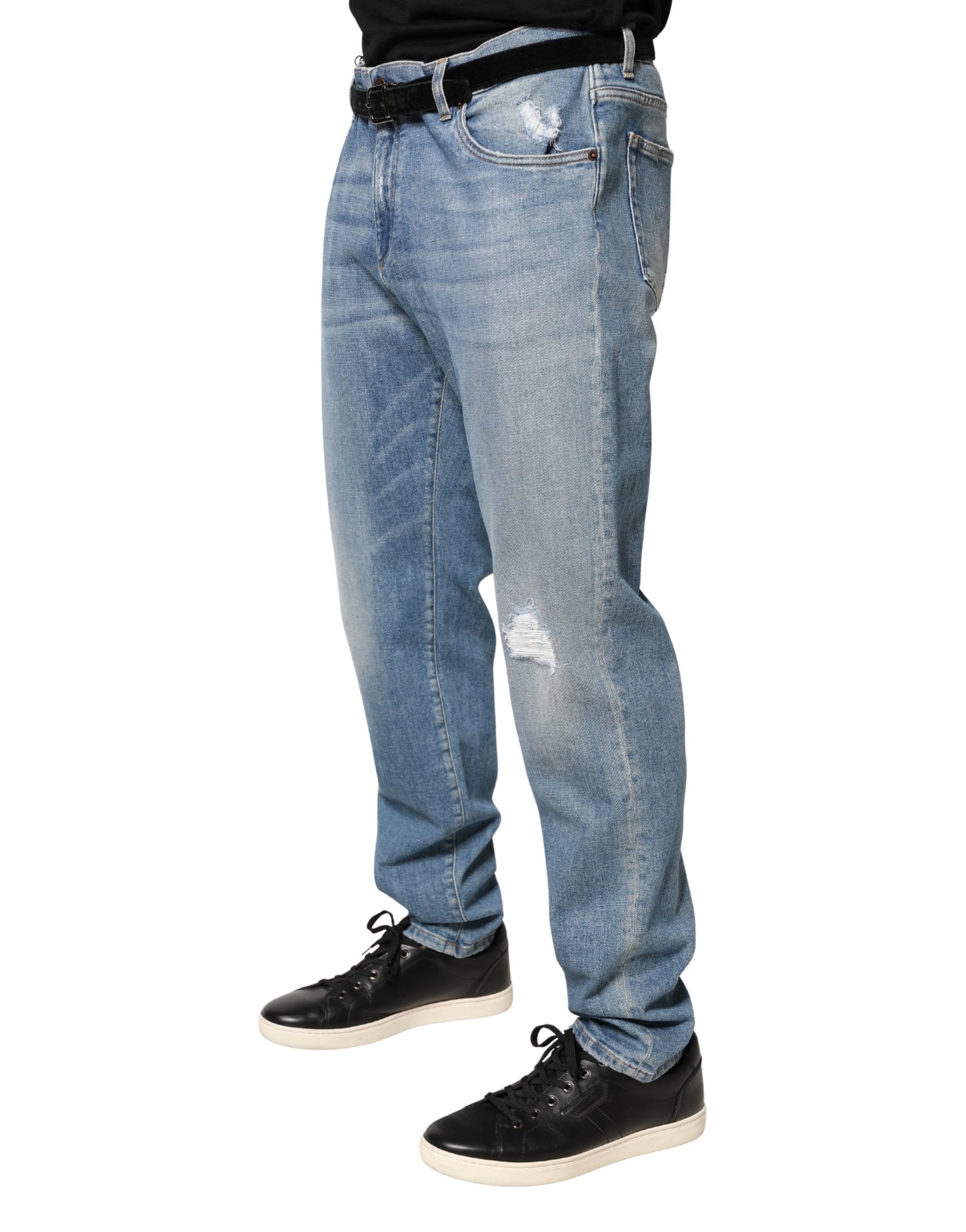 Dolce & Gabbana Blue Tattered Slim Fit Men Cotton Denim Jeans | Regal Royce