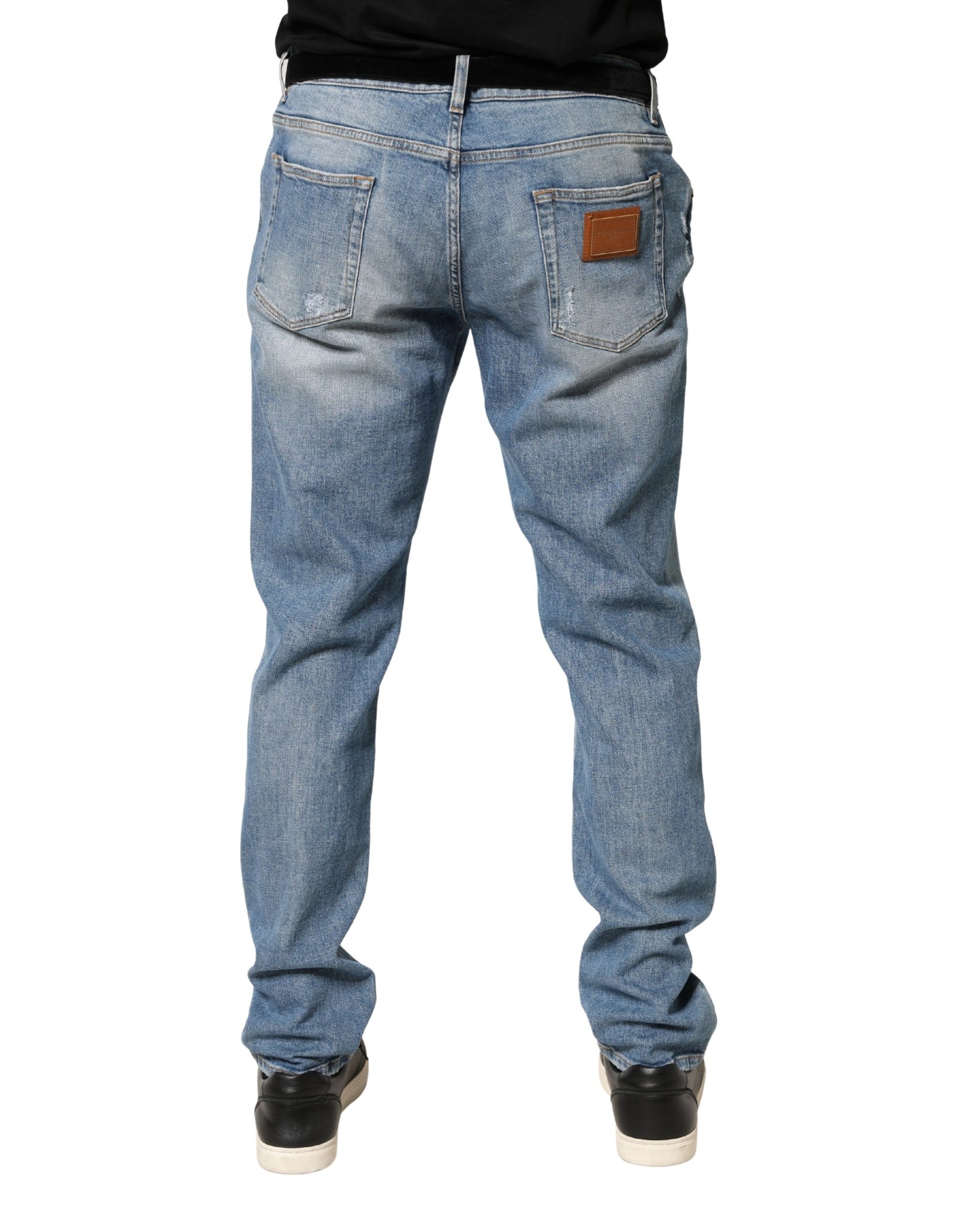 Dolce & Gabbana Blue Tattered Slim Fit Men Cotton Denim Jeans | Regal Royce