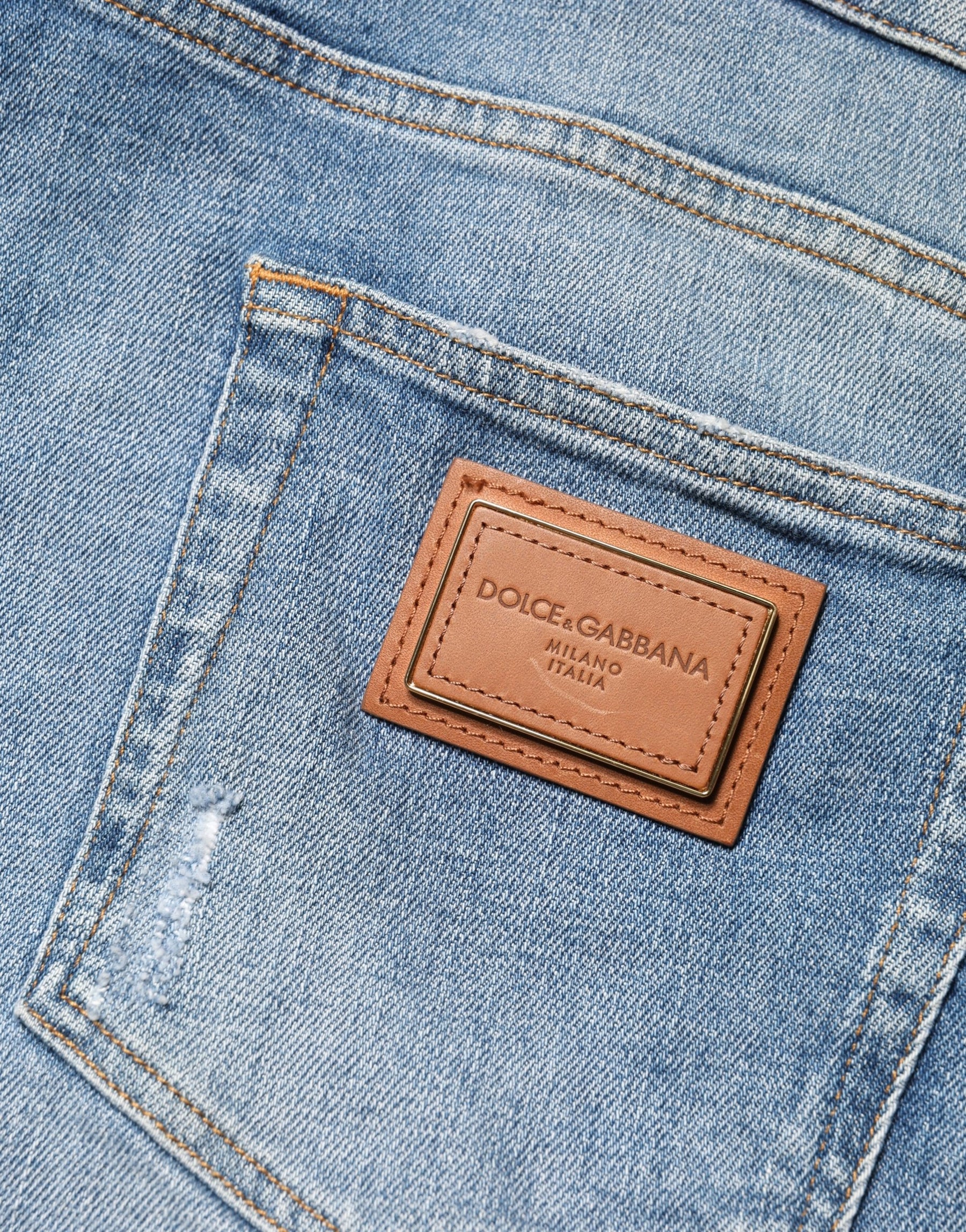 Dolce & Gabbana Blue Tattered Slim Fit Men Cotton Denim Jeans | Regal Royce